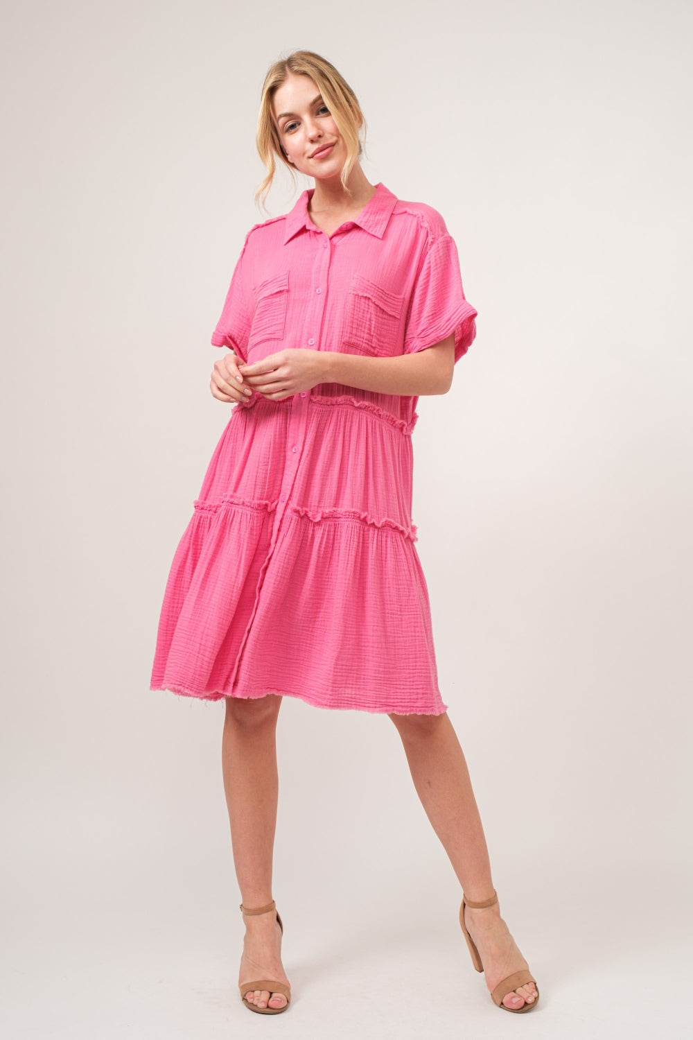Et le pourquoi - Robe chemise à volants délavée à bords bruts, taille réelle