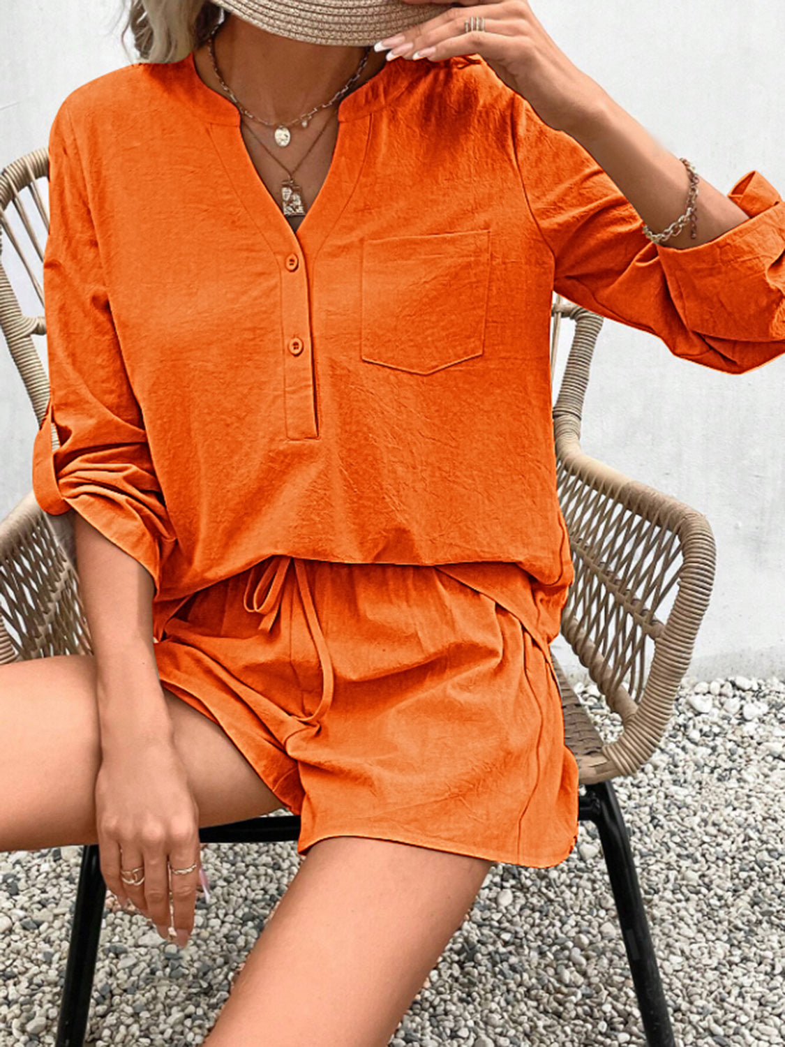 Ensemble haut à manches longues et short crantés