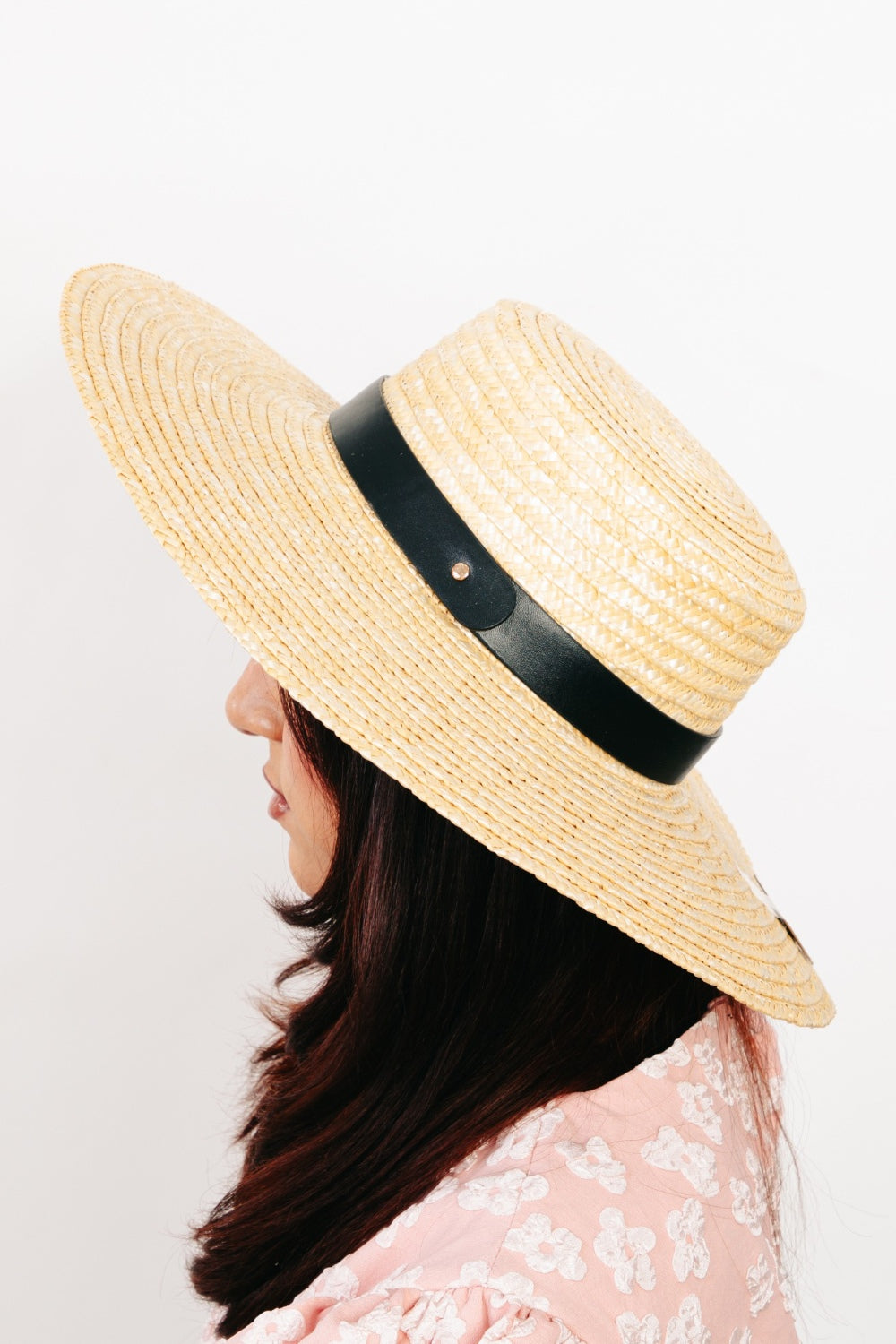 Chapeau en paille tressée à bord plat Fame