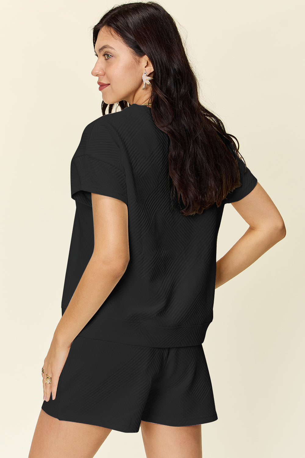 Ensemble t-shirt à manches courtes texturé Double Take et short à cordon de serrage