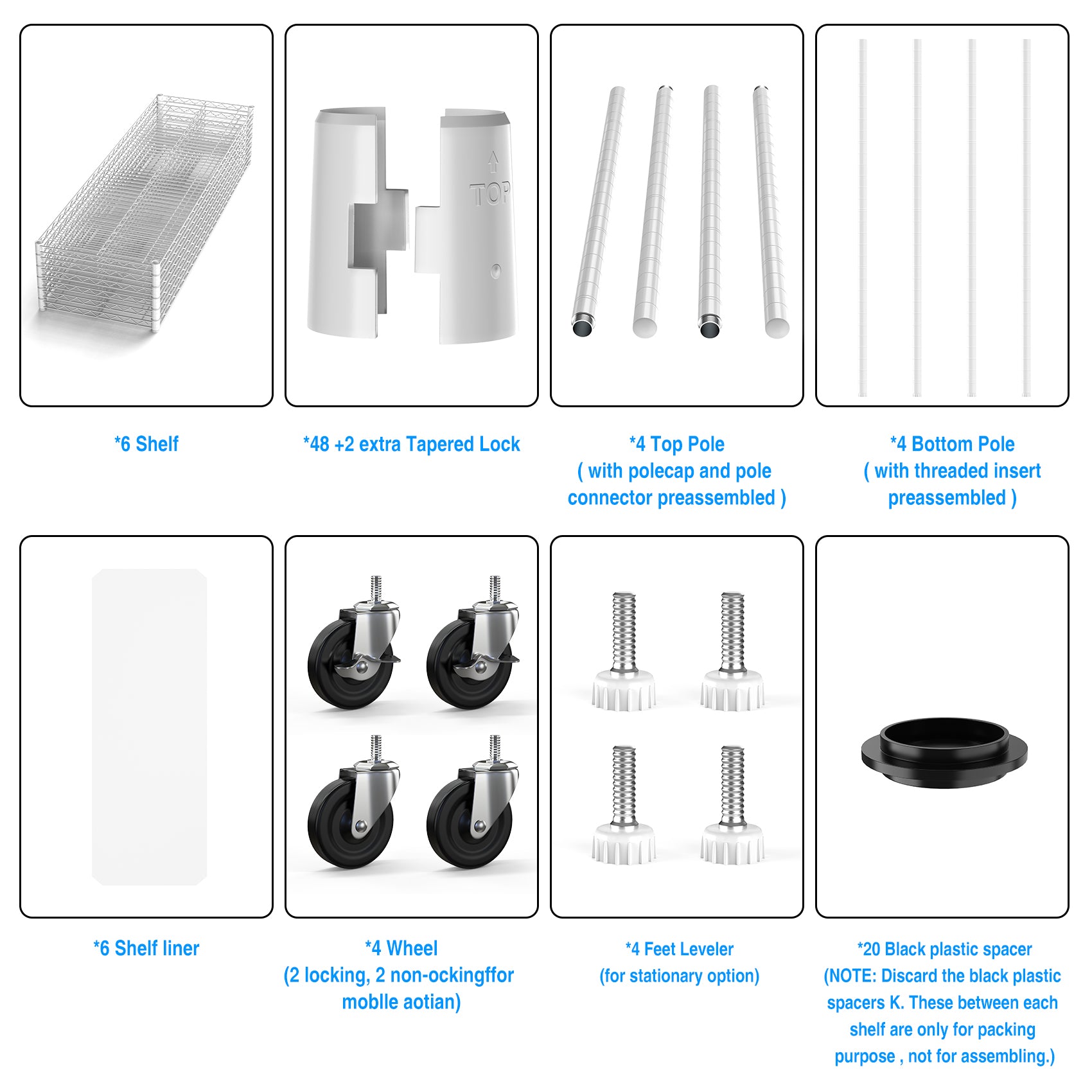 6 Tier Wire Shelving Unit 6000 LBS NSF Height Adjustable Metal Garage Storage Shelves with Wheels White
