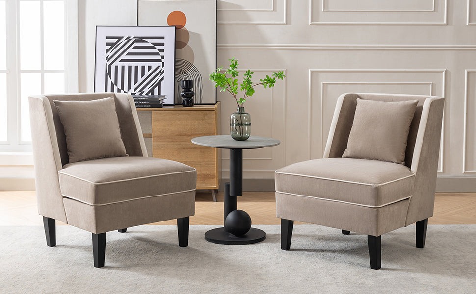 Fauteuil d'appoint rembourré en velours avec passepoil crème, beige et crème