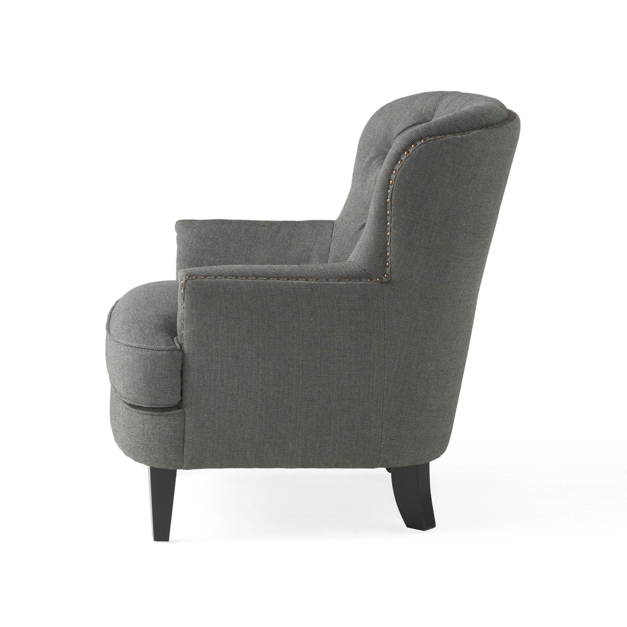 Ensemble de fauteuil club et ottoman en tissu gris moderne, fauteuil rembourré élégant, associé à un style ottoman