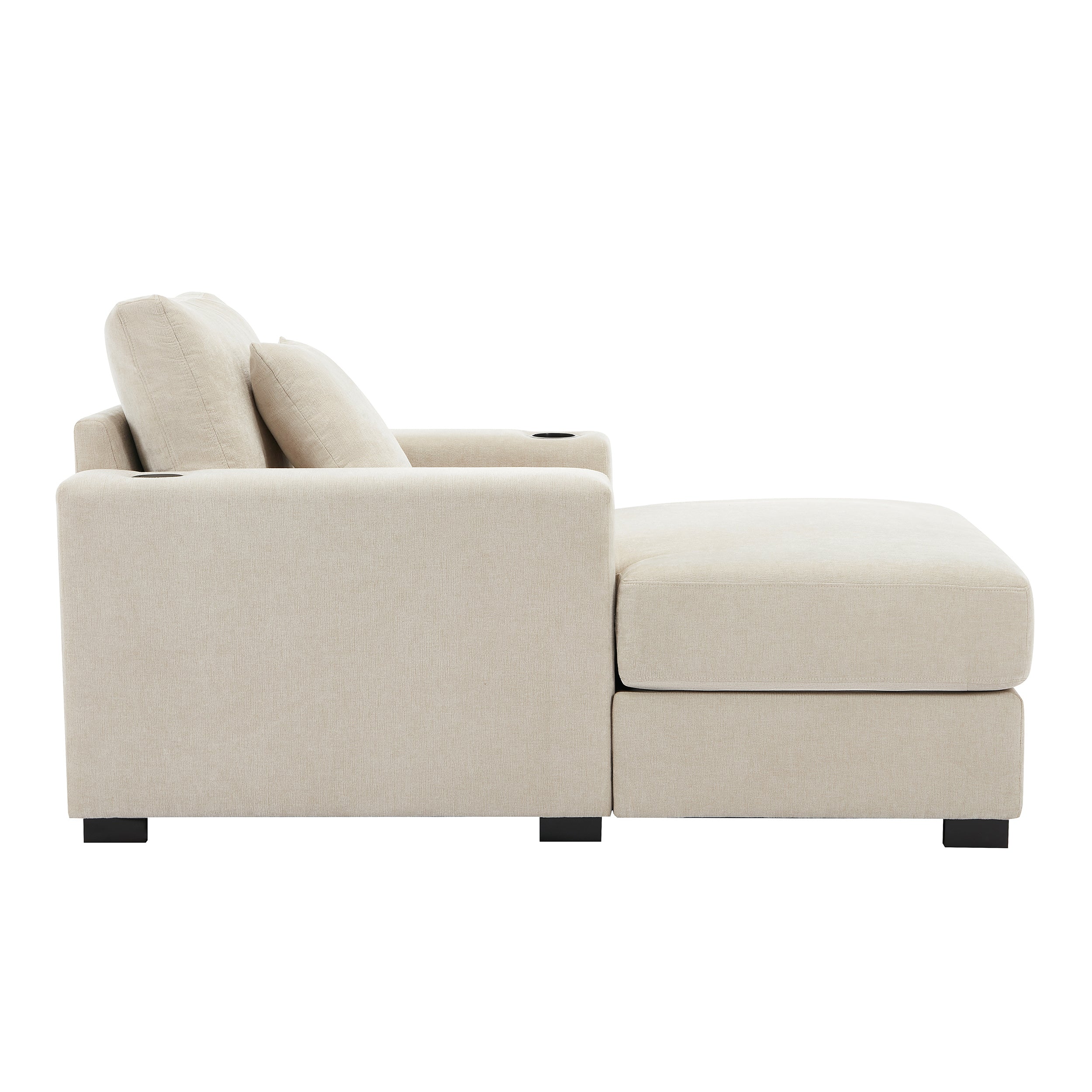 Canapé-lit surdimensionné de 100 cm, style moderne, avec coussins, station de charge et porte-gobelets, tissu chenille, couleur crème