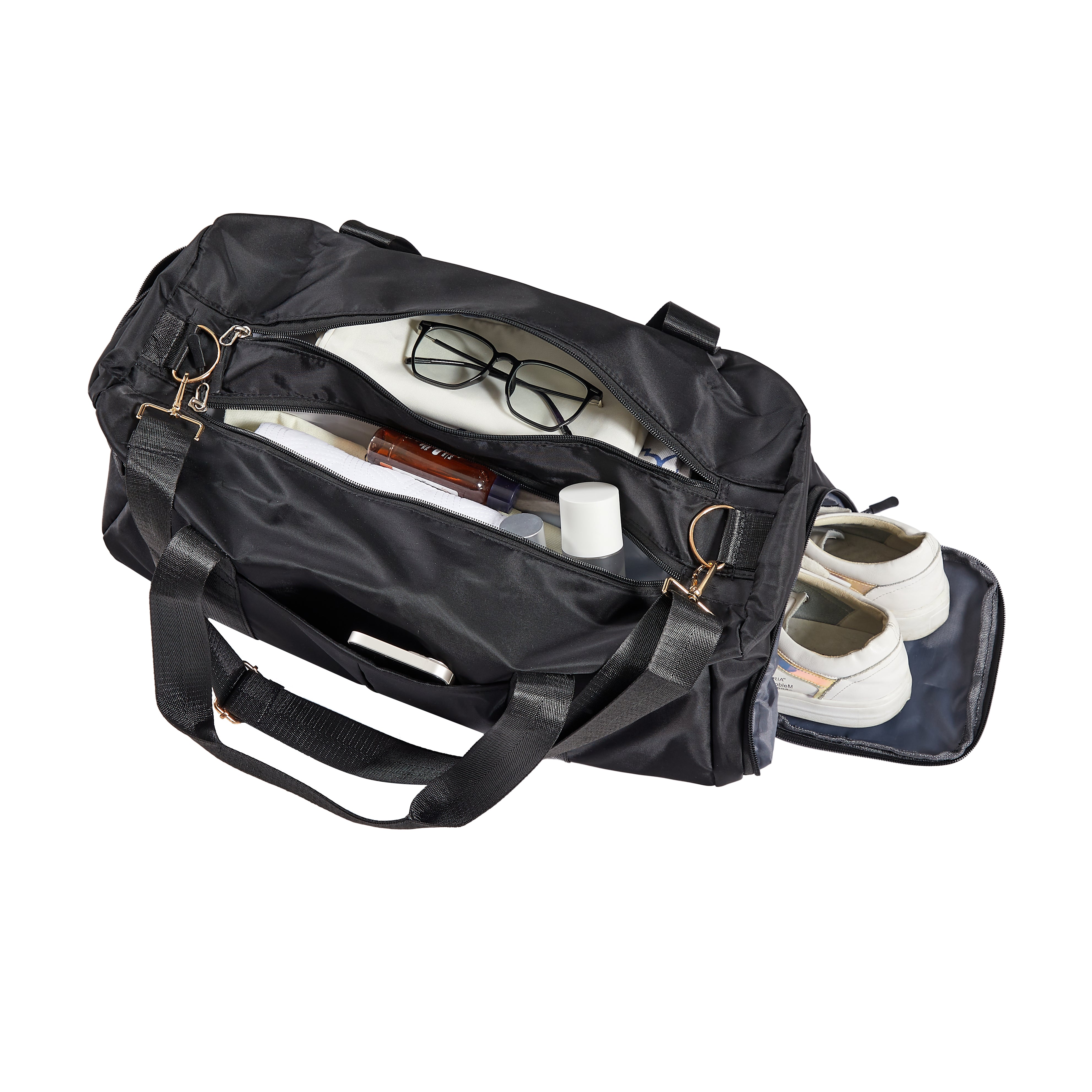 Ensemble de 4 valises (50, 61, 73, 74 cm, sac de voyage), valises légères et résistantes en PC et ABS avec porte-gobelet pliable, serrure TSA, gris