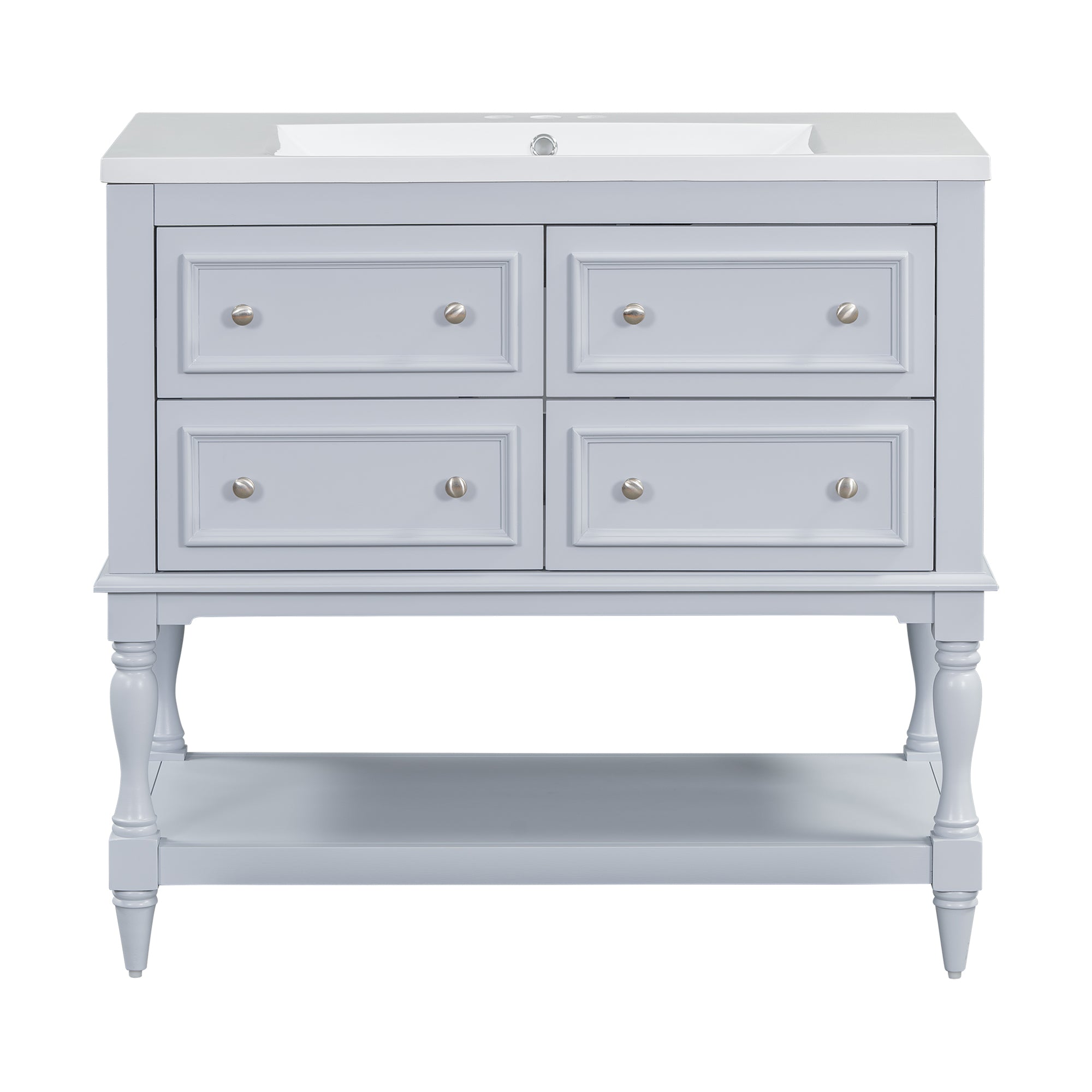 Meuble-lavabo de salle de bain 36'' avec armoire à pharmacie, armoire à miroir moderne avec étagère réglable, meuble de rangement de salle de bain avec 4 tiroirs