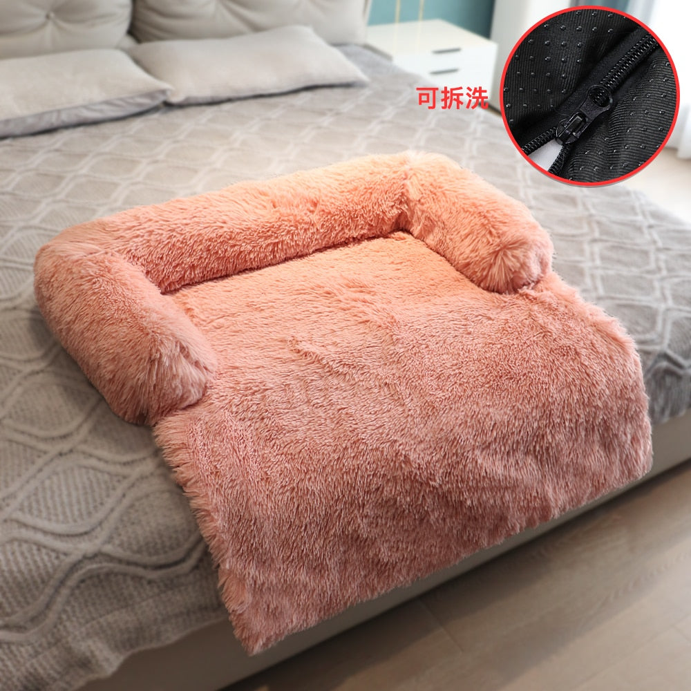 Grand canapé-lit d'hiver pour chien avec fermeture éclair, housse amovible, niche en peluche, tapis pour chat, canapé-lit pour grand chien