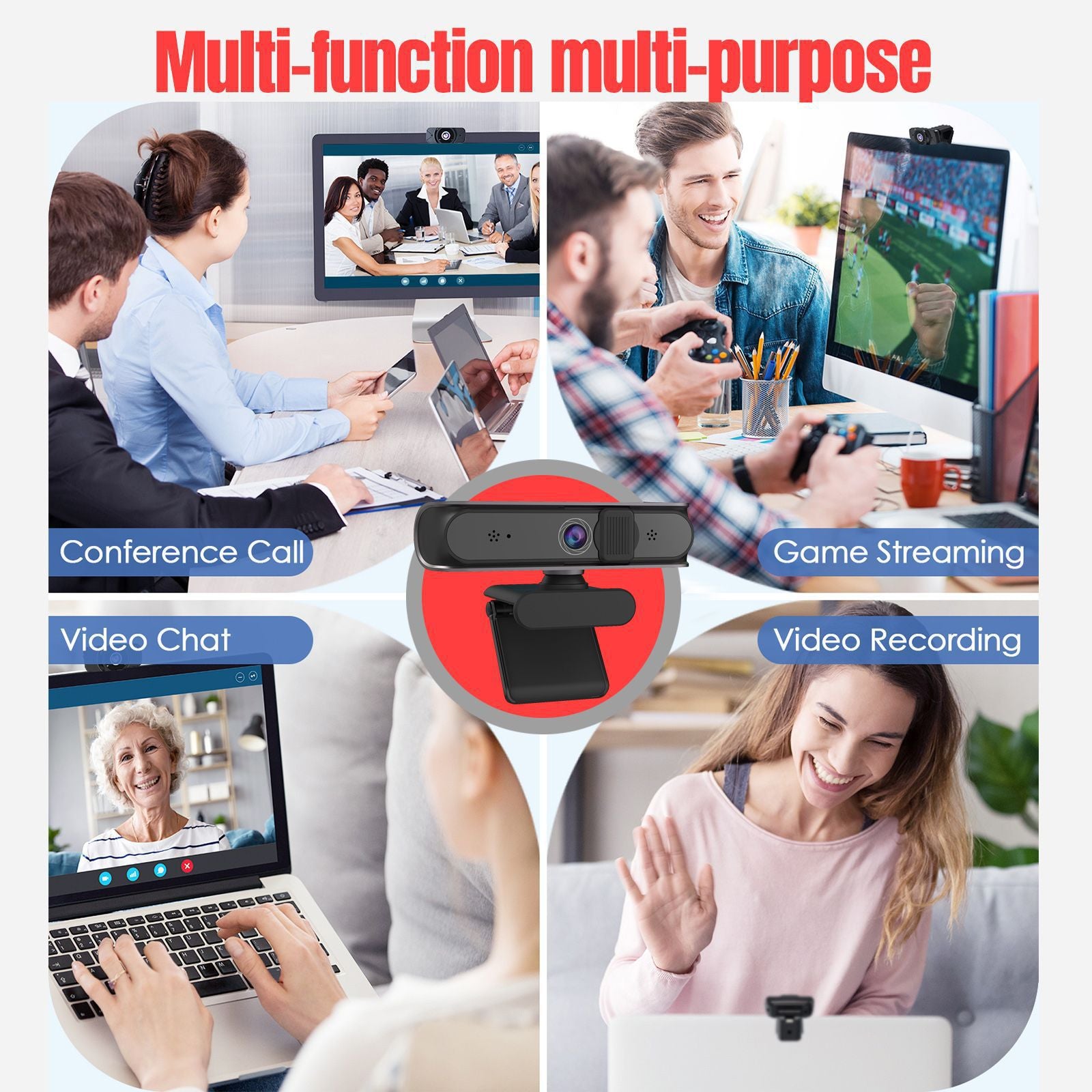 Caméra d'ordinateur avec autofocus 5 millions AF et prise en charge de la vidéoconférence 1080P et des cours en ligne