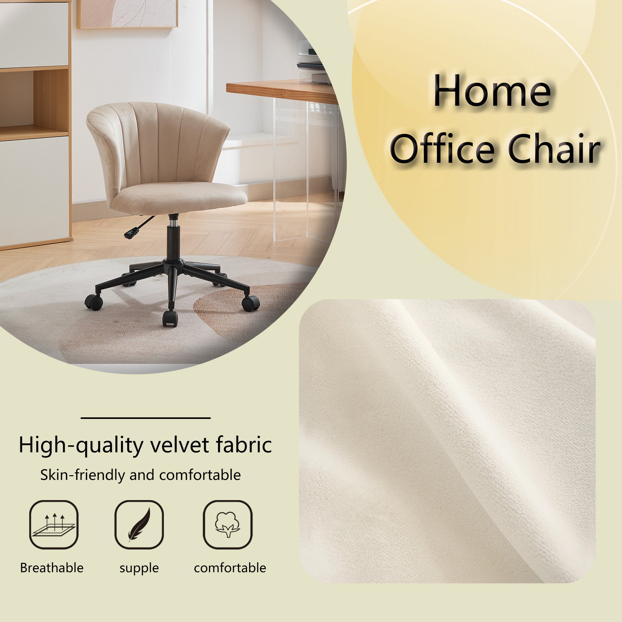 Chaise de bureau pivotante en velours en forme de fleur pour la maison, le bureau ou la chambre à coucher