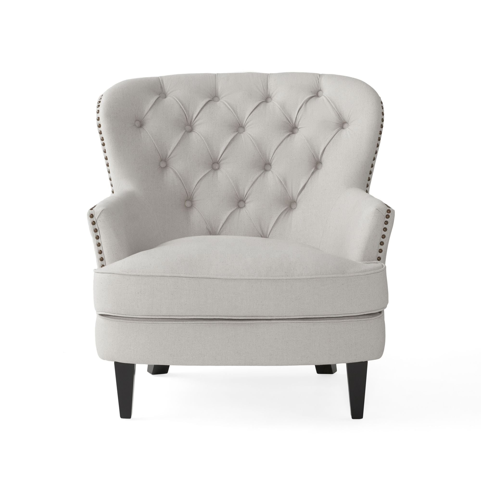 Ensemble de fauteuil club et ottoman en tissu gris clair moderne, fauteuil rembourré élégant, associé à un style ottoman