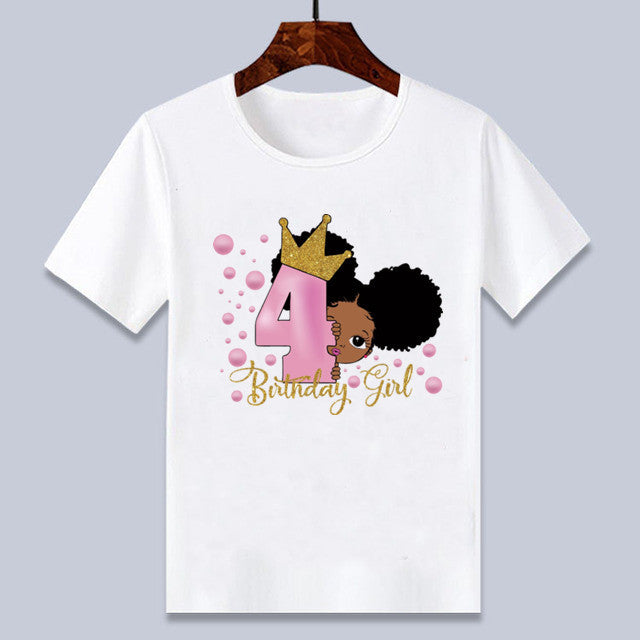 T-shirt à manches courtes pour enfants, confortable, imprimé motif fille africaine, pour anniversaire