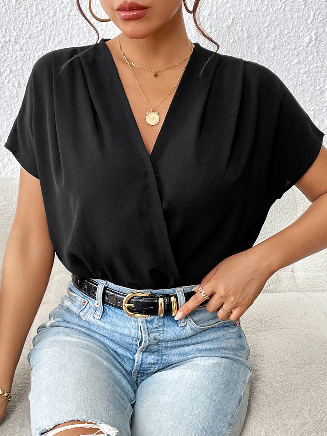 Body froncé à manches courtes et surplis Perfee