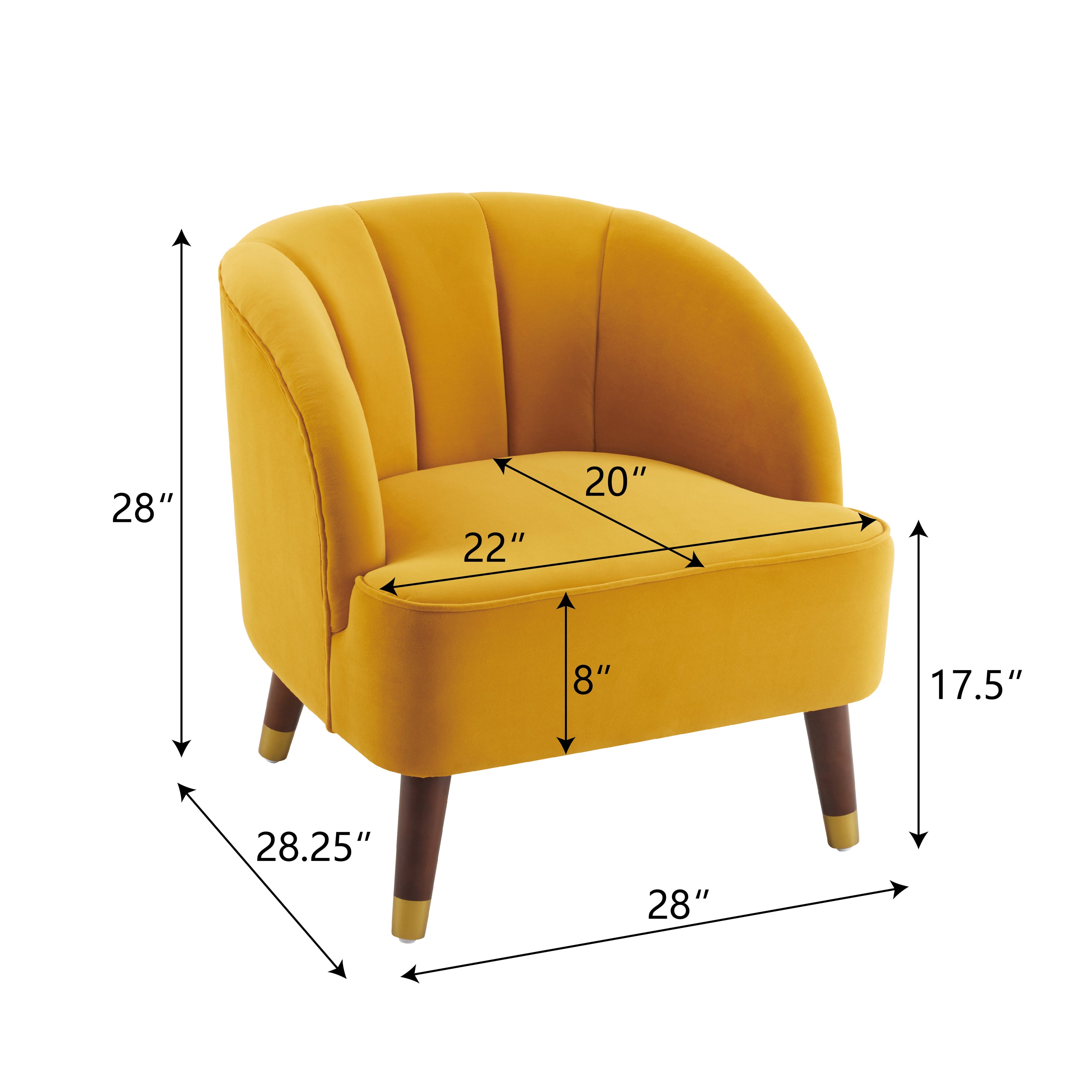 Chaise d'appoint rembourrée en forme de tonneau avec pieds en bois