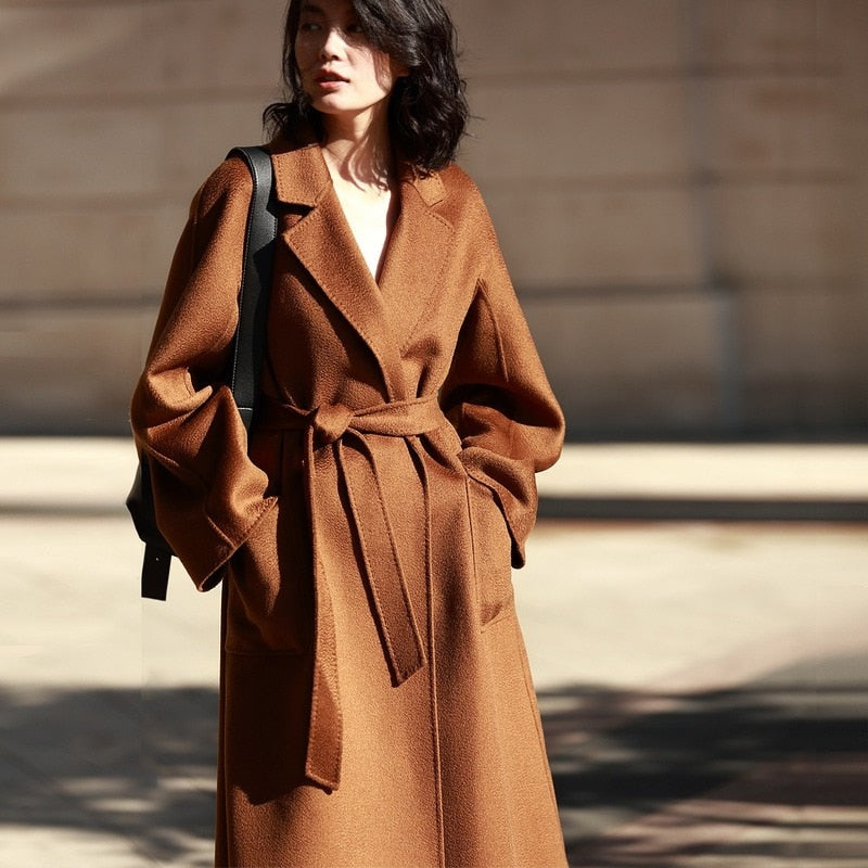 Manteau en laine et cachemire pour femme, nouveau style automne et hiver, fait à la main, tissu double face ondulé