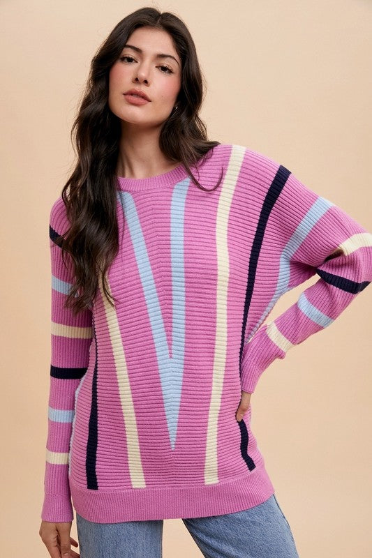 Pull côtelé à col rond et rayures chevrons Annie Wear