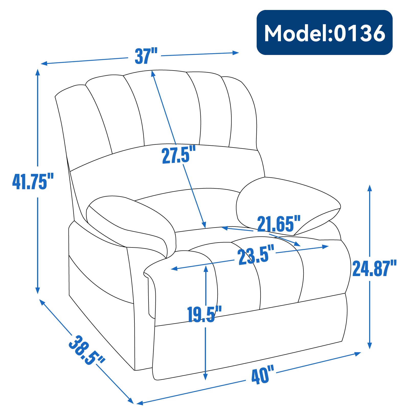 Grand fauteuil inclinable manuel en tissu pour salon, gris