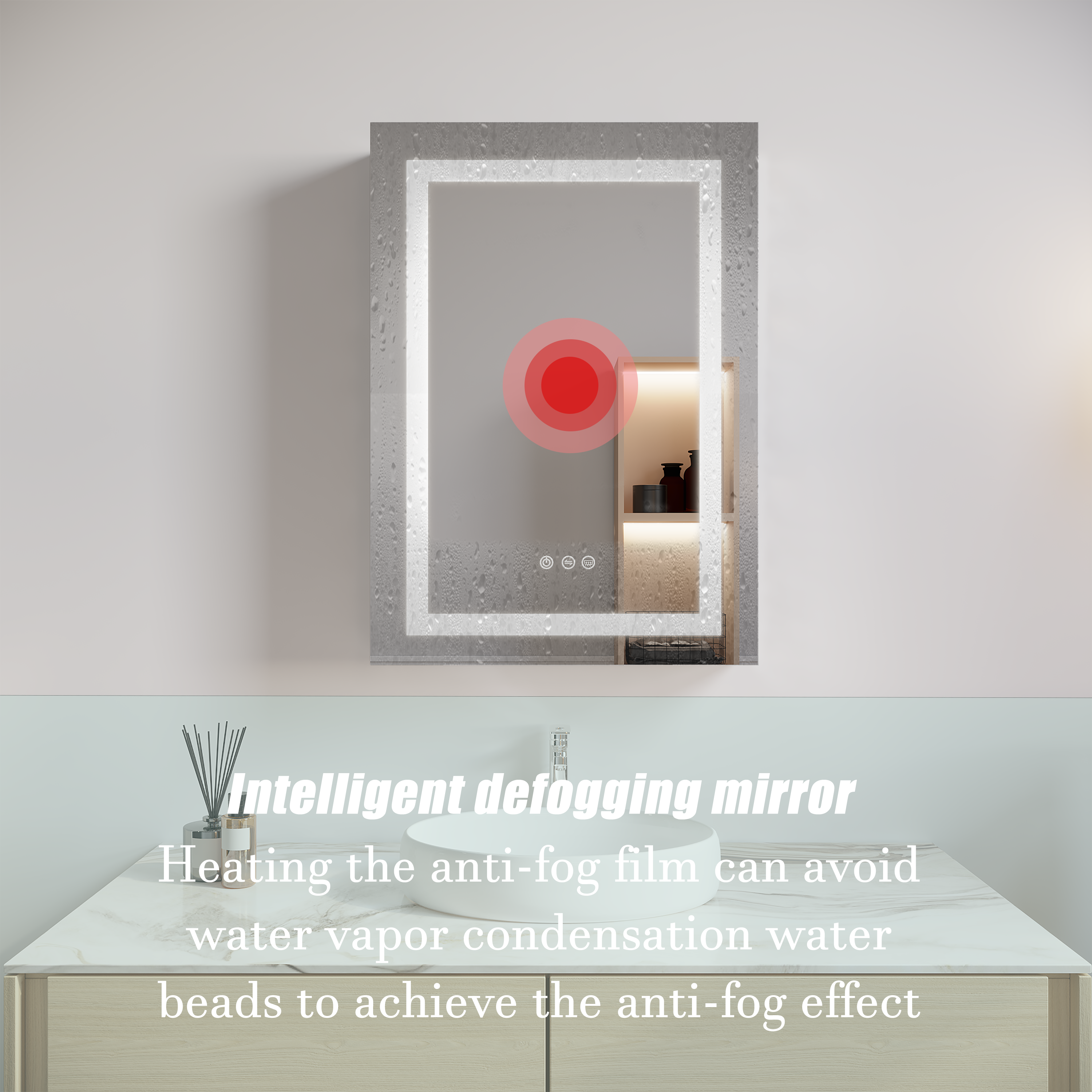 Armoire à pharmacie de salle de bain 26x20 pouces (porte gauche) avec miroir LED 3000K ~ 6000K éclairage à porte simple armoire de salle de bain avec interrupteur tactile réglable