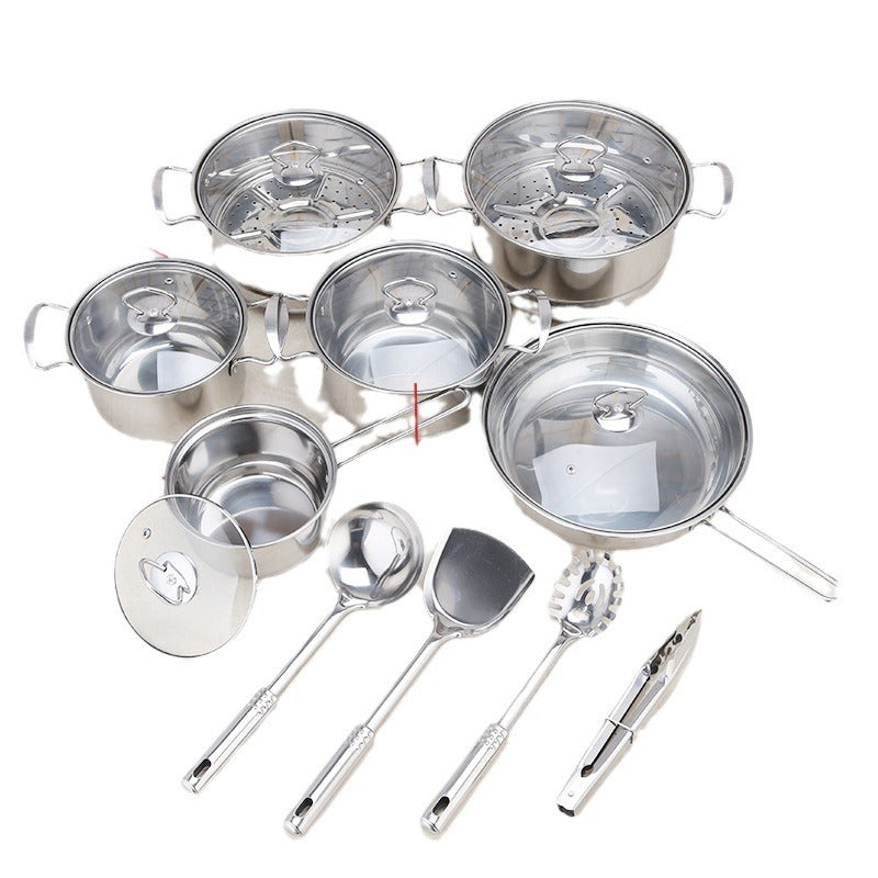 Batterie de cuisine en acier inoxydable de 18 pièces, ensemble de cuisine domestique, ensemble de marmites à soupe 16-26 cm, ensemble de couverts, ensemble de casseroles