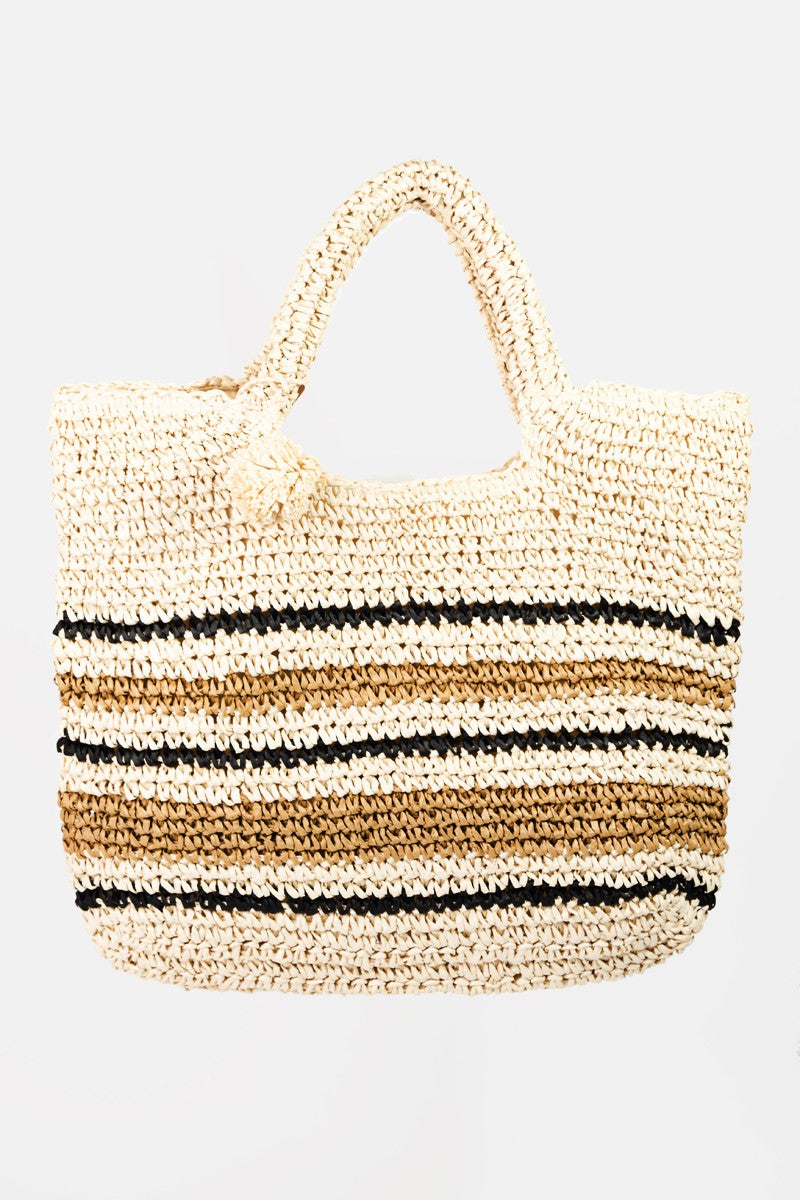 Sac fourre-tout en paille tressée à rayures Fame