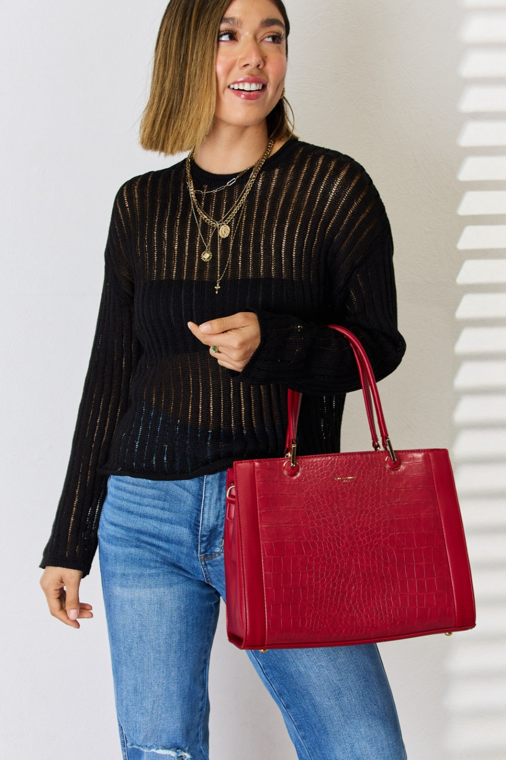 Sac à main en cuir PU texturé David Jones