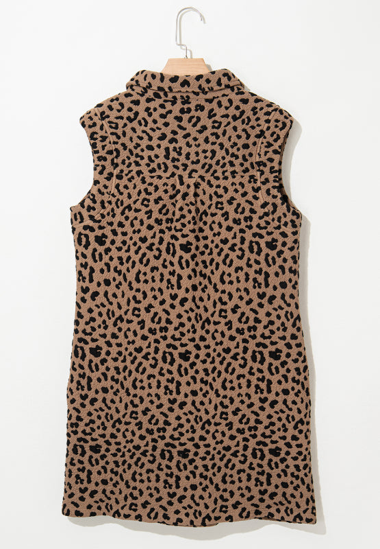 Mini-robe sans manches à col Johnny léopard