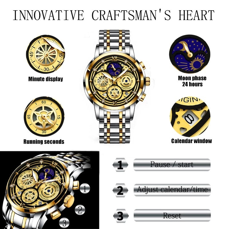 Montre à quartz pour homme, squelette, nouveau concept, étanche, multifonctionnelle