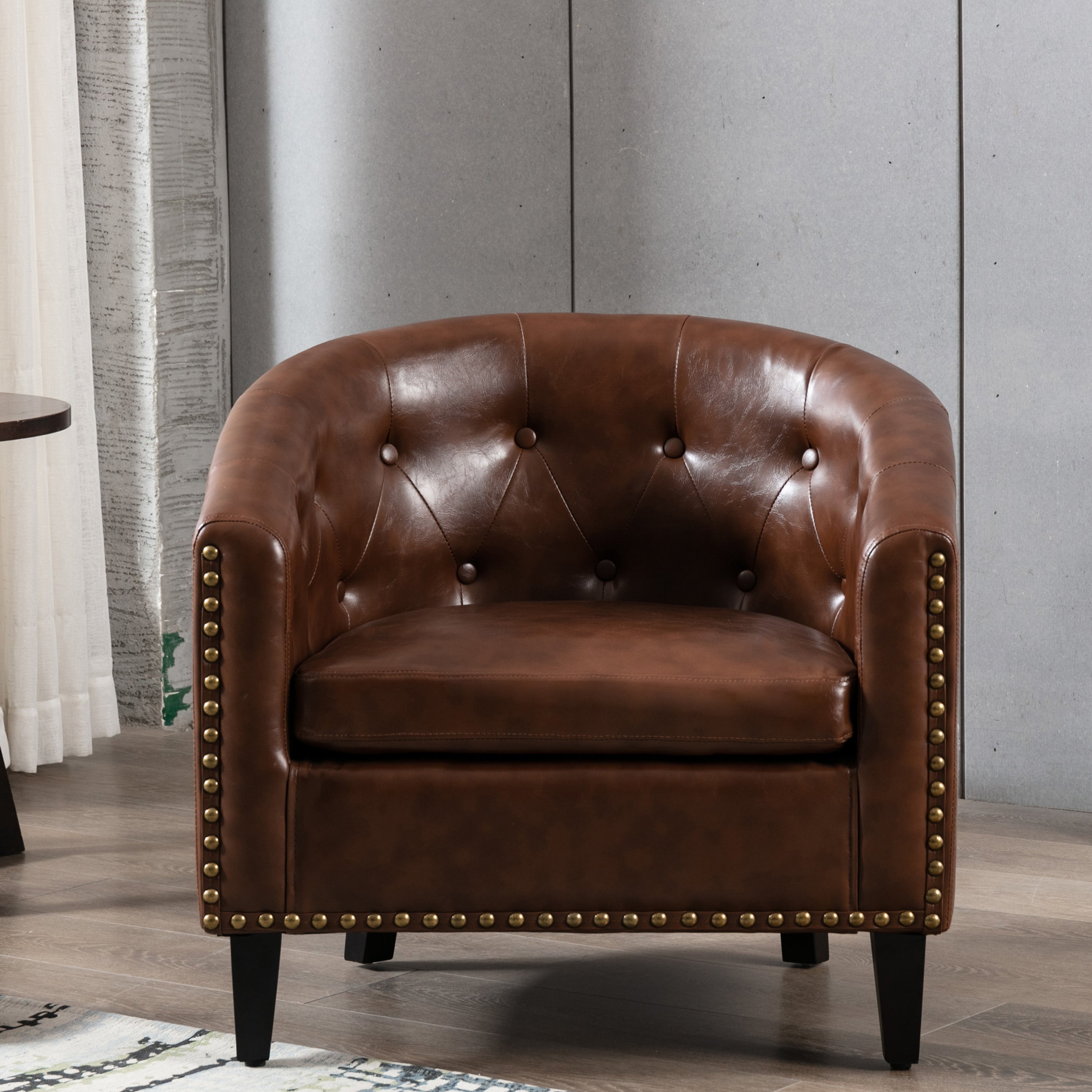 Fauteuil tonneau capitonné en cuir synthétique pour salon, chambre à coucher, club