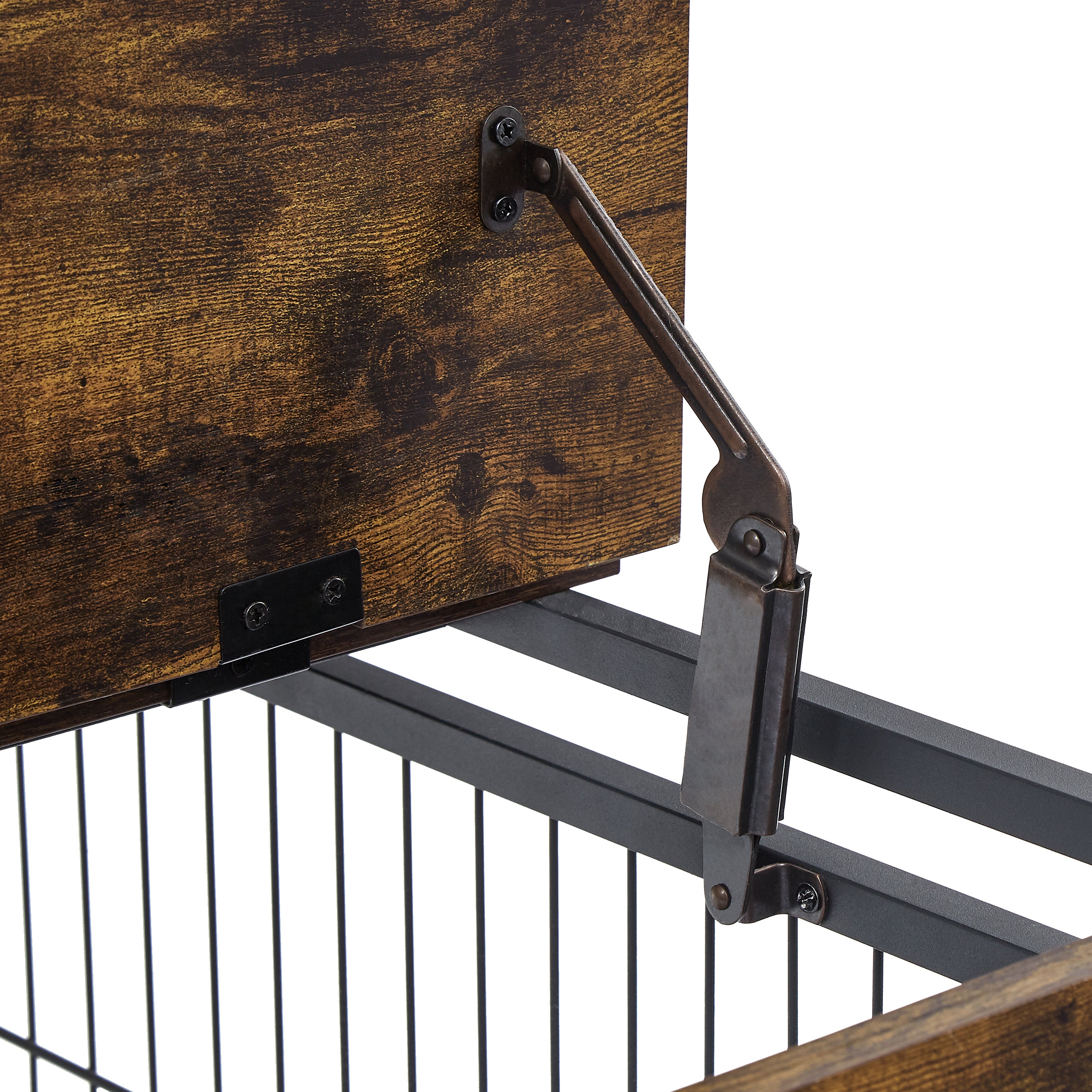 Cage pour chien avec portes doubles, brun rustique, 98 cm de largeur x 64 cm de profondeur x 69 cm de hauteur