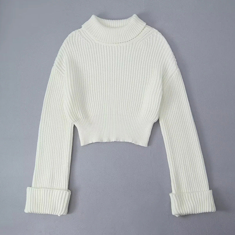 Haut tricoté à manches longues et col haut pour femme, nouvelle mode d'automne, polyvalent, coupe ajustée, haut de gamme, couleur unie