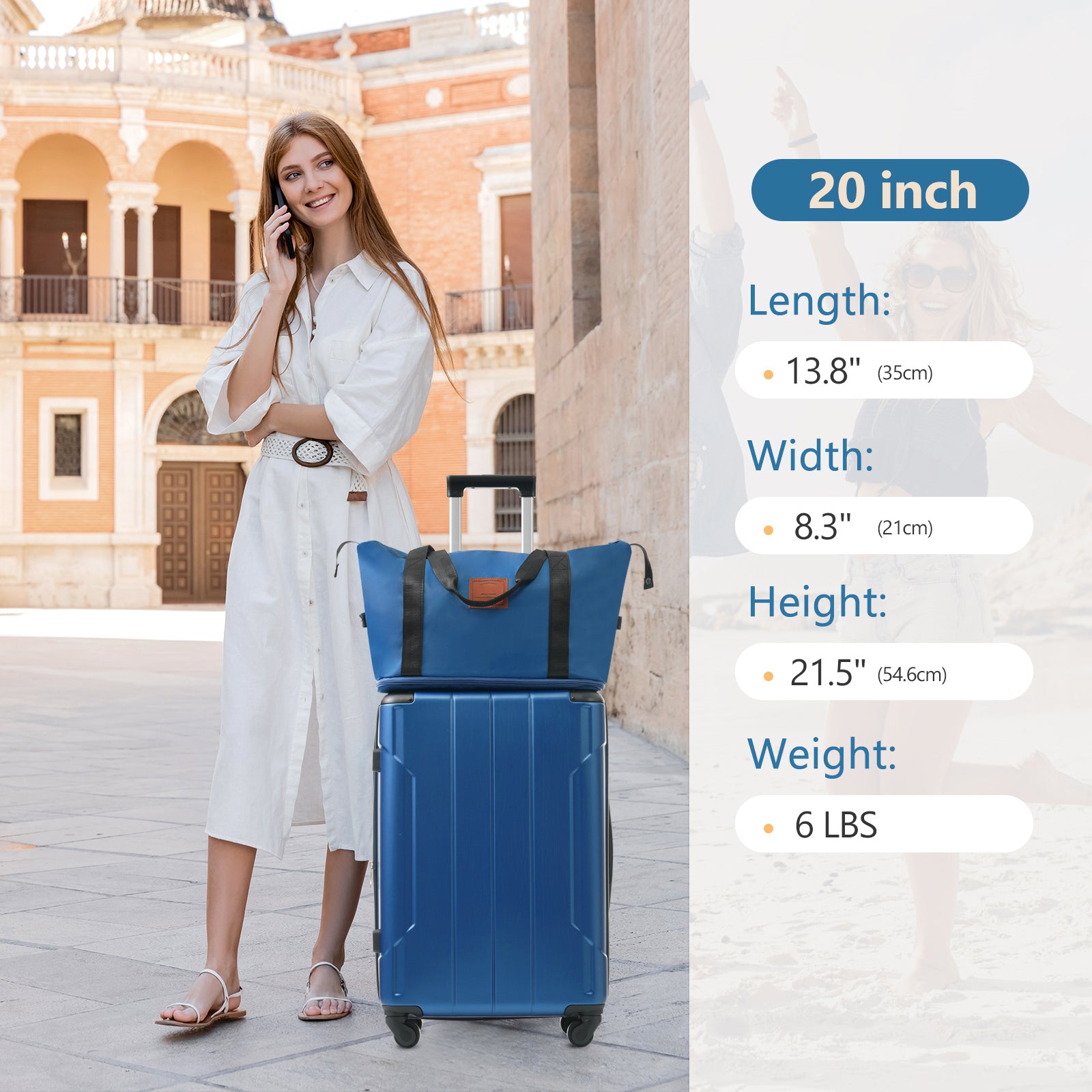 Hardshell Luggage Sets 3 Piece Carry-on Suitcases with Wheels, TSA Lock for Men Women, Blue (20in)