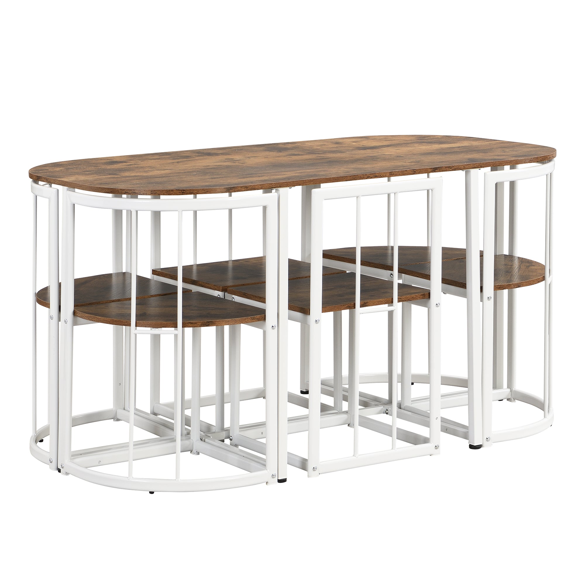 TOPMAX Modern 7-Piece Dining Table Set with Faux Marble Compact 55Inch Kitchen Table Set for 6 White+Cherry