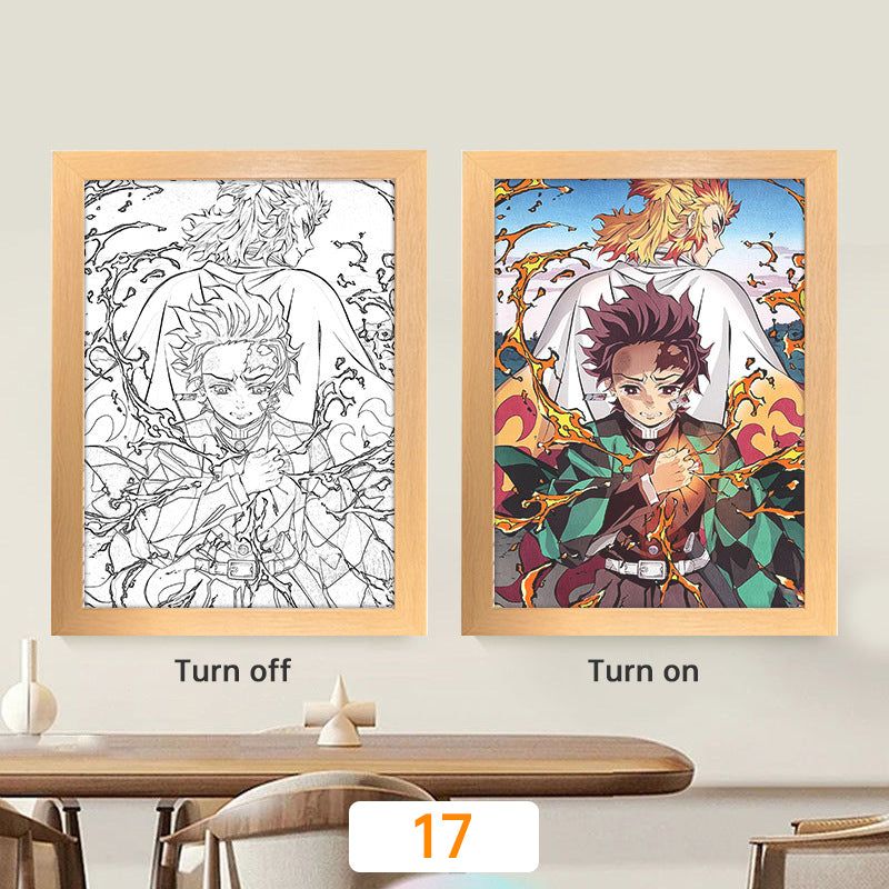 Lampe de lune à LED avec peinture lumineuse animée Kyojuro Rengoku Kimetsu Demon Slayer, cadre photo pour décoration murale de chambre, cadeaux Hoom Deco No Yaiba