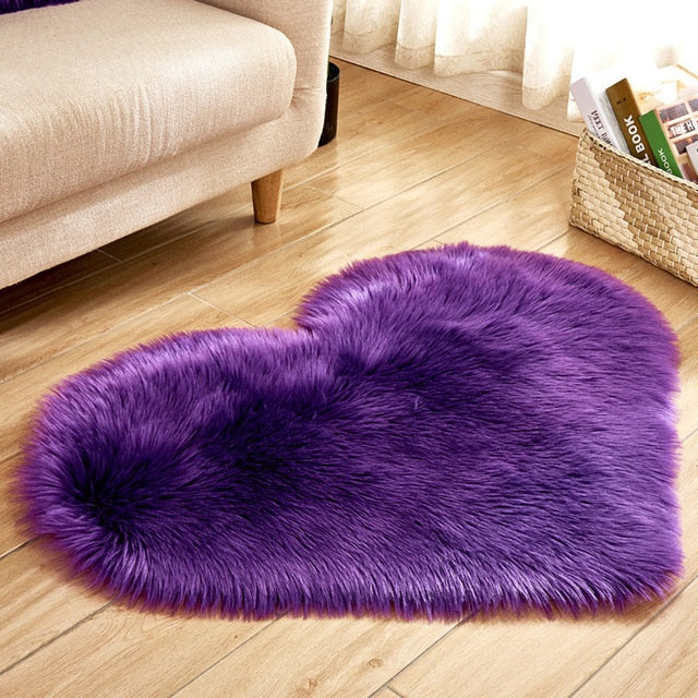 Tapis Love Heart en laine artificielle, tapis de sol en fausse fourrure, tapis de salon doux et moelleux, tapis de chambre à coucher