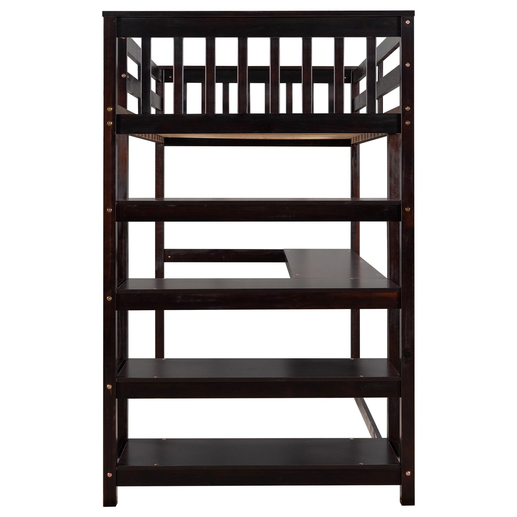 Twin Size Loft Bed with Storage Shelves and Under-bed Desk Espresso