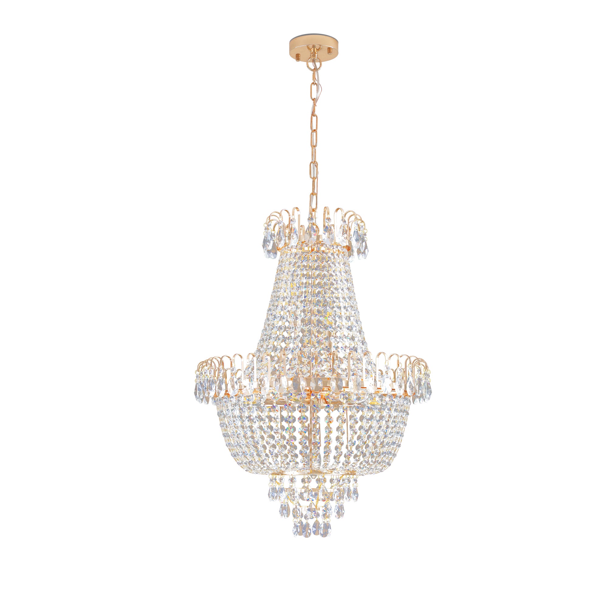 Suspension en cristal doré, grand éclairage de plafond de luxe moderne (sans ampoules)