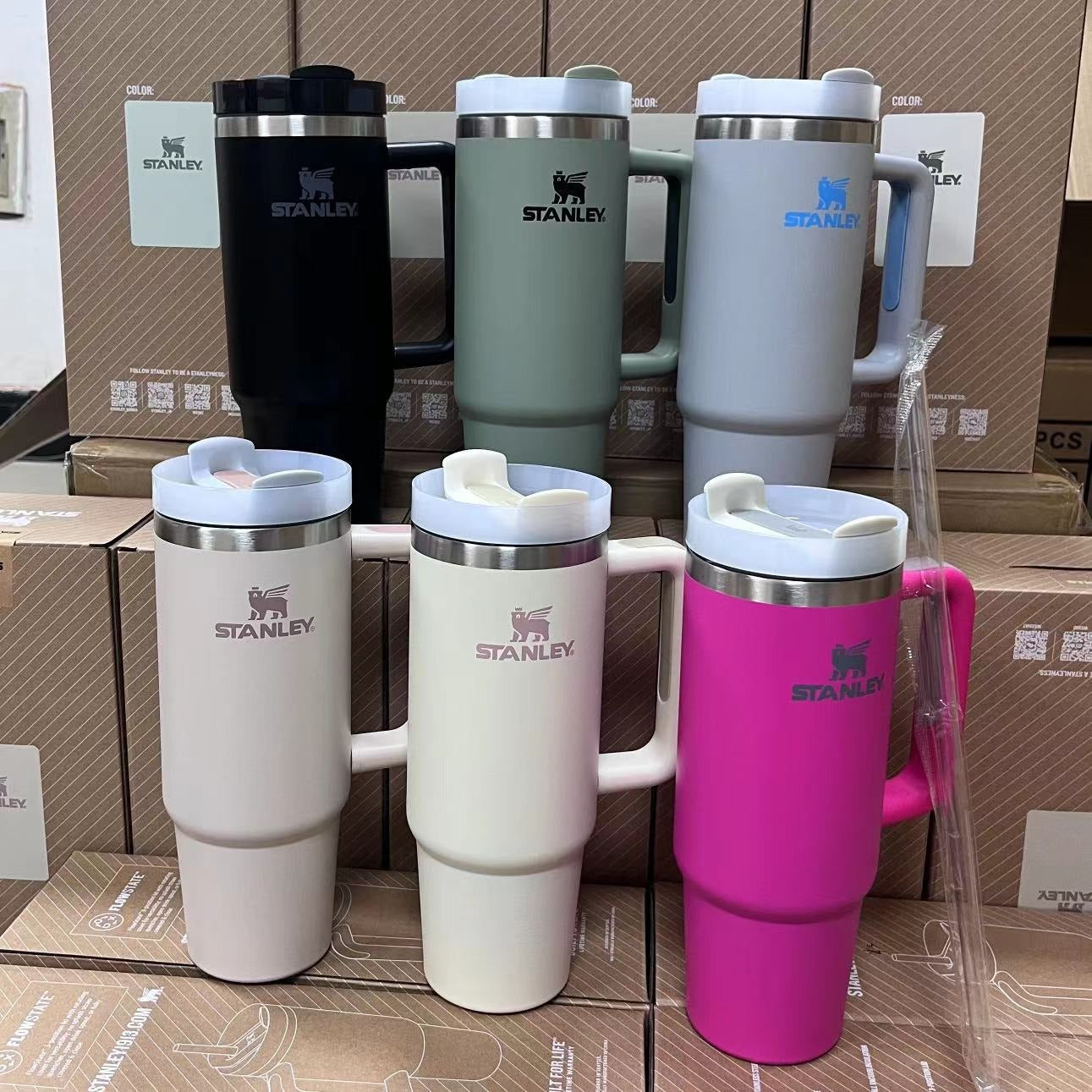 Stanley Tumbler with Handle Straw Lid Stainless Steel 30oz Vacuum Insulated Car Mug Double Wall Thermal Iced Travel Cup