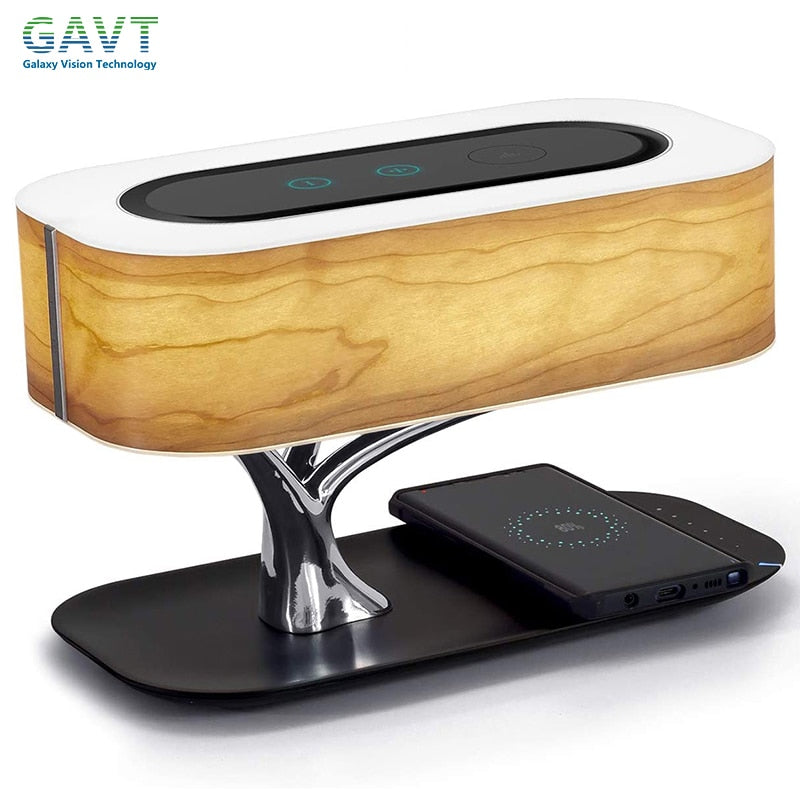 Lampe de table LED moderne pour chambre à coucher, haut-parleur Bluetooth à intensité variable, chargeur de téléphone, lampe de bureau sans fil, lampe de chevet, lampe de table, lampe d'arbre