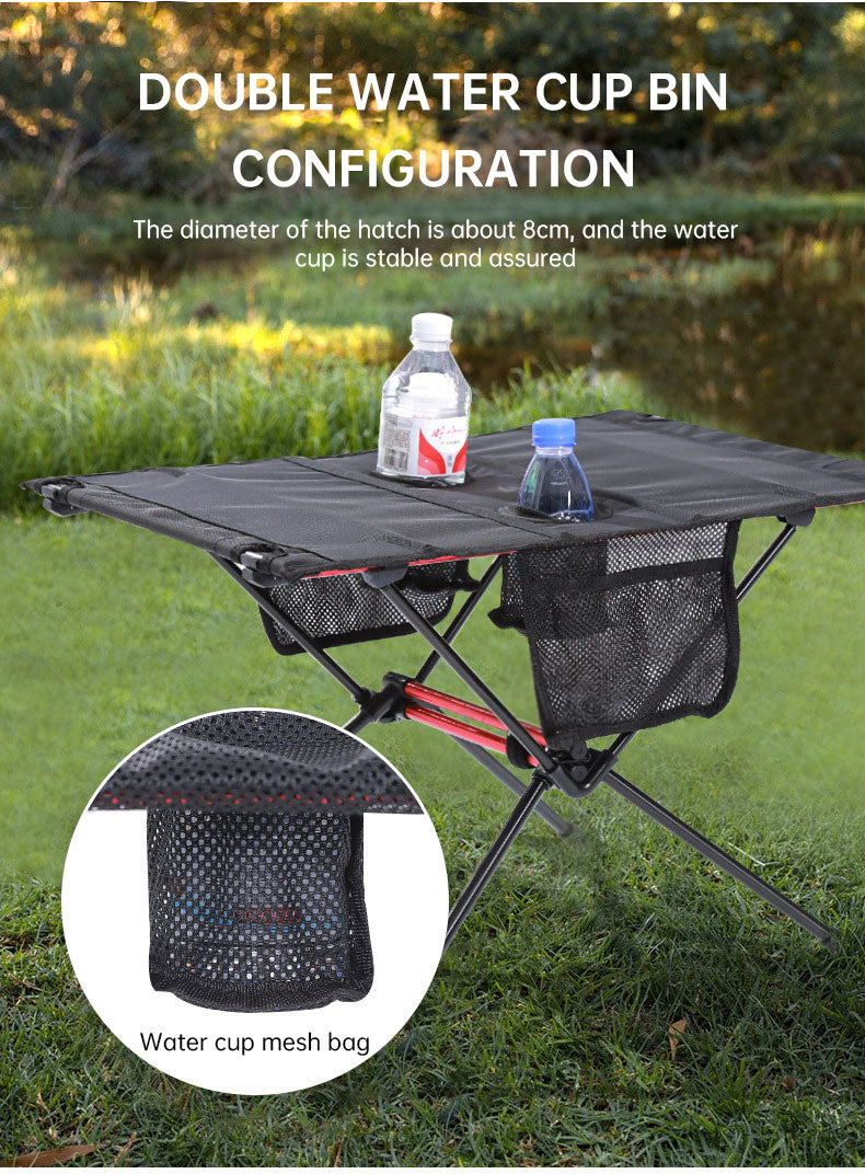 Table pliante ultra légère pour camping en plein air, camping-car, barbecue portable, pique-nique, trou pour tasse, sac pour téléphone portable, petite table