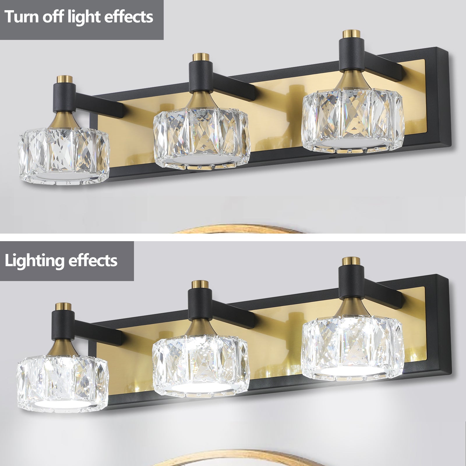 Applique murale de salle de bain moderne à 3 LED en cristal, luminaire suspendu au-dessus du miroir