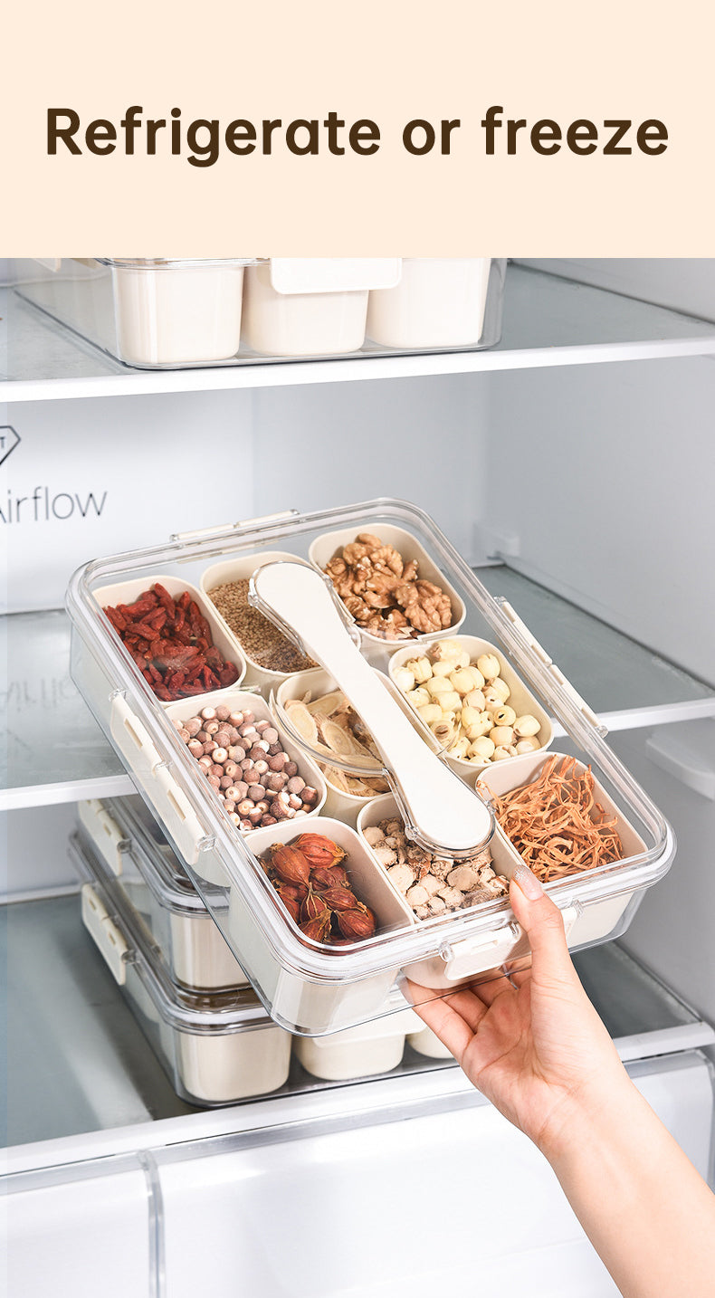 Boîte de rangement hermétique pour snacks avec compartiments pour 9 pièces, plateau à légumes en plastique avec couvercle et poignée