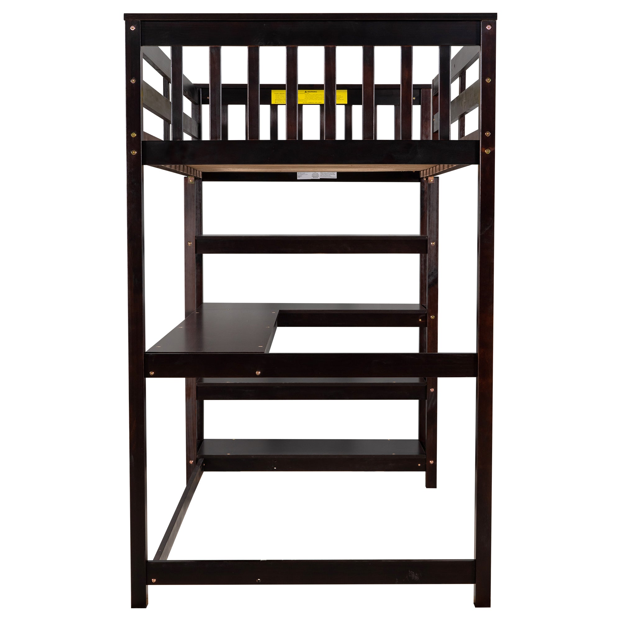Twin Size Loft Bed with Storage Shelves and Under-bed Desk Espresso
