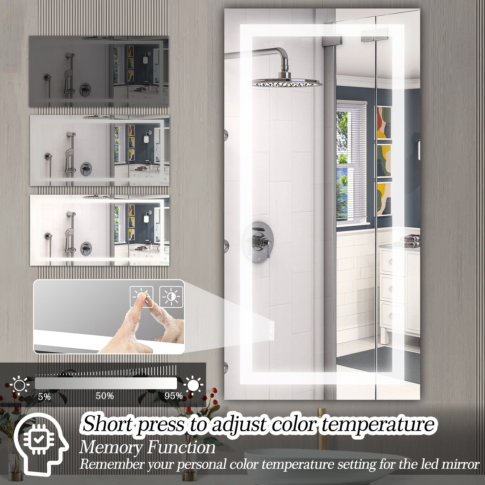 Miroir de salle de bain à LED 72 x 36 pouces avec éclairage, antibuée et variateur d'intensité. Miroir de salle de bain à LED