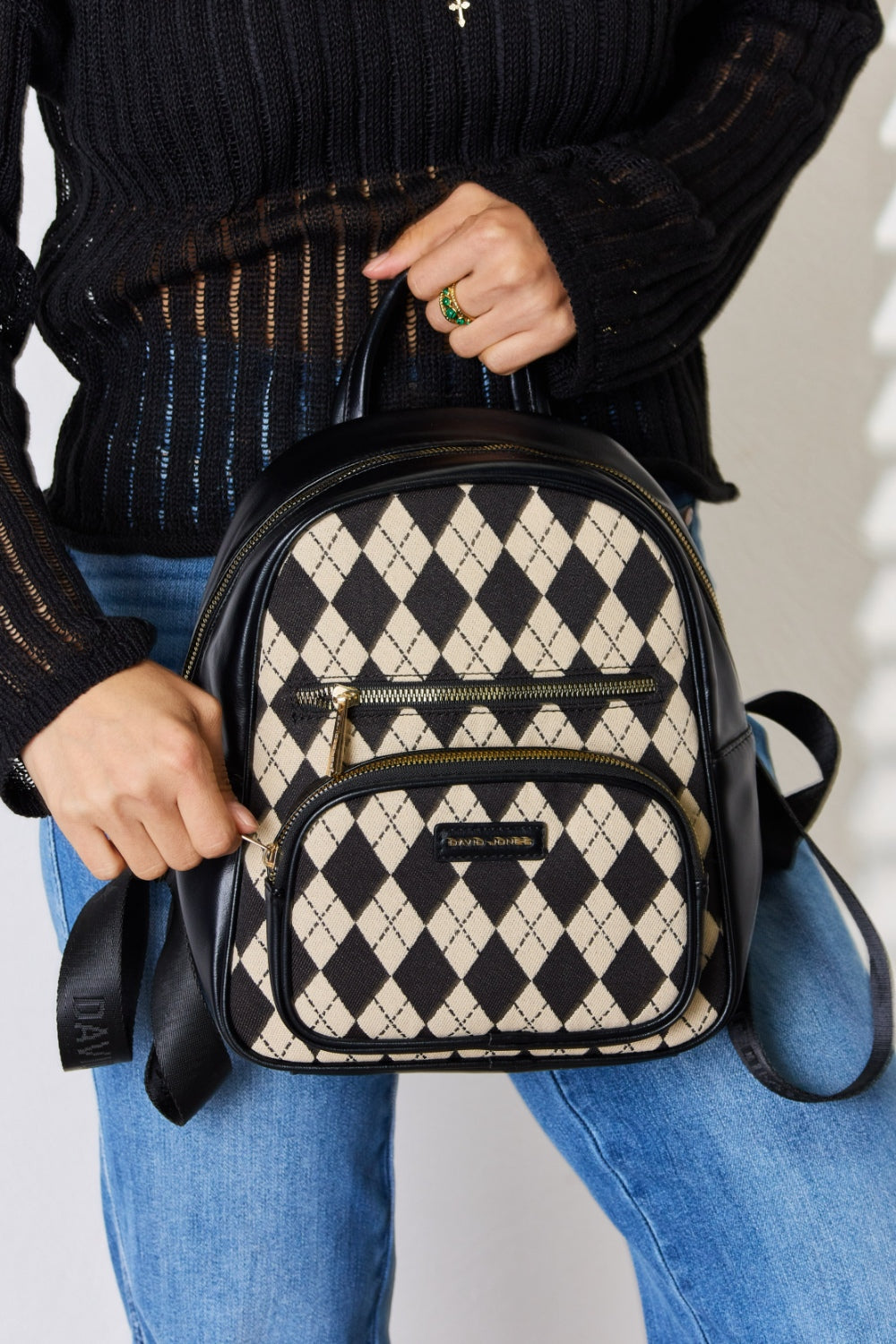 Sac à dos en cuir PU à motif losanges David Jones
