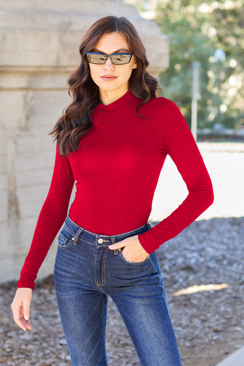 Body Basic Bae à manches longues et col montant, taille standard