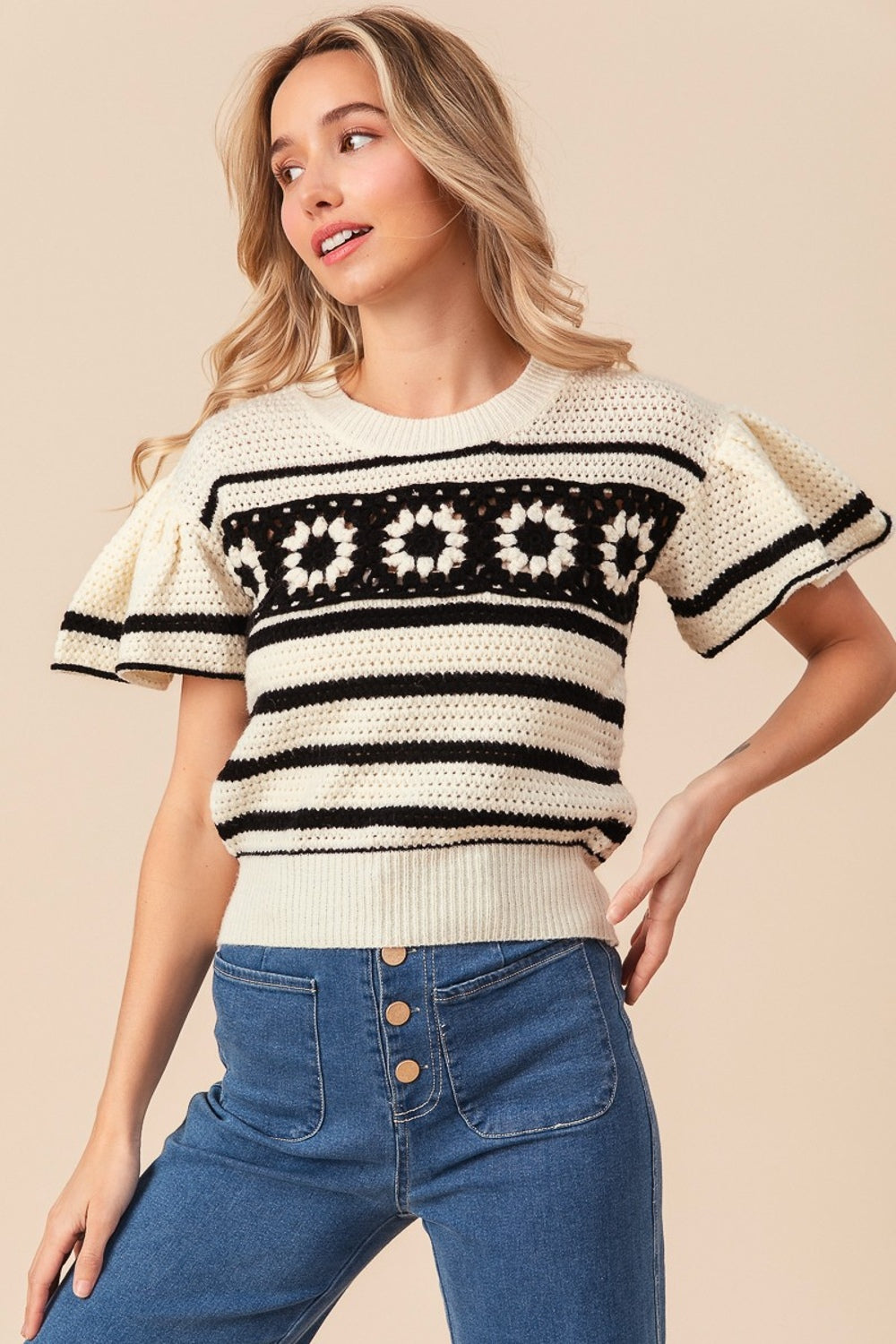 Pull rayé à manches courtes BiBi Granny Square