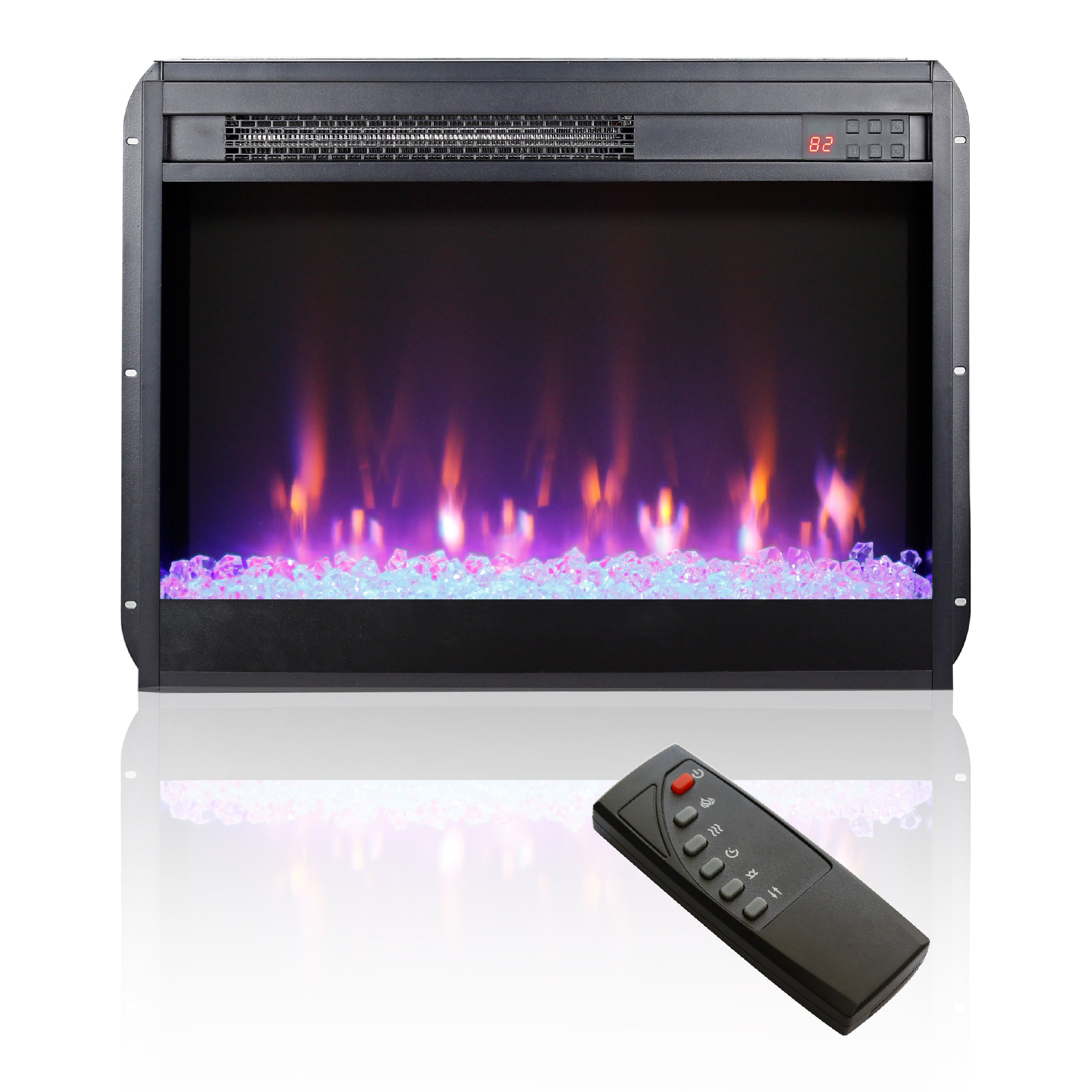 Meuble TV multimédia avec foyer électrique de 60 pouces et lumières LED colorées synchronisées - Couleur bois de grange recyclé