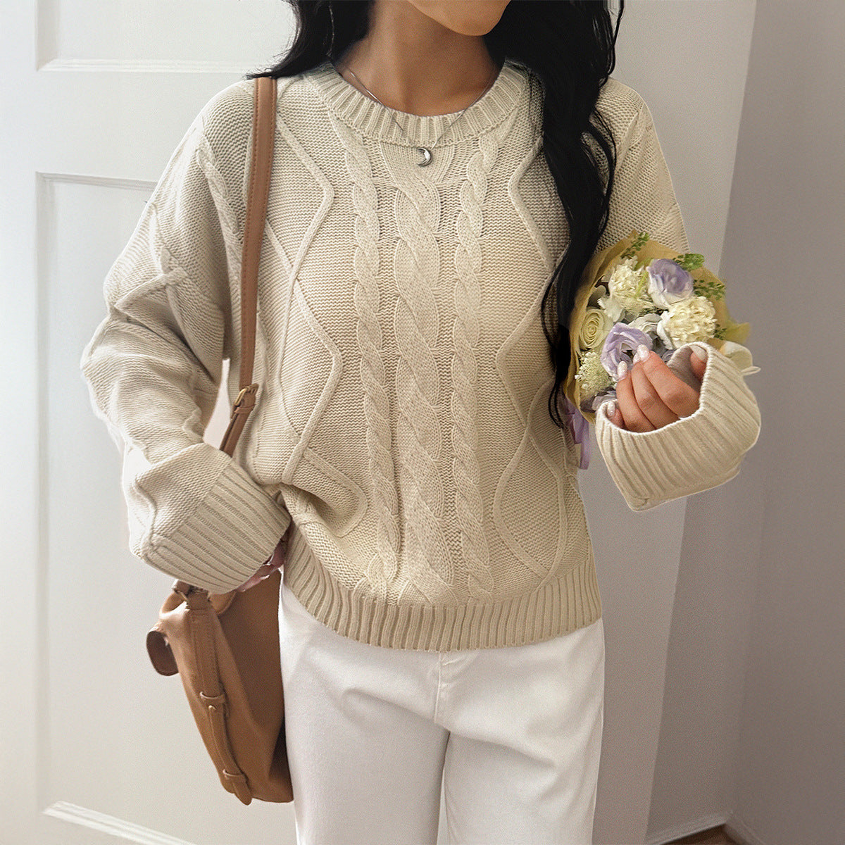 Y2K Hot Girl Solid Color Sweater Long Sleeve Woolen Fabric