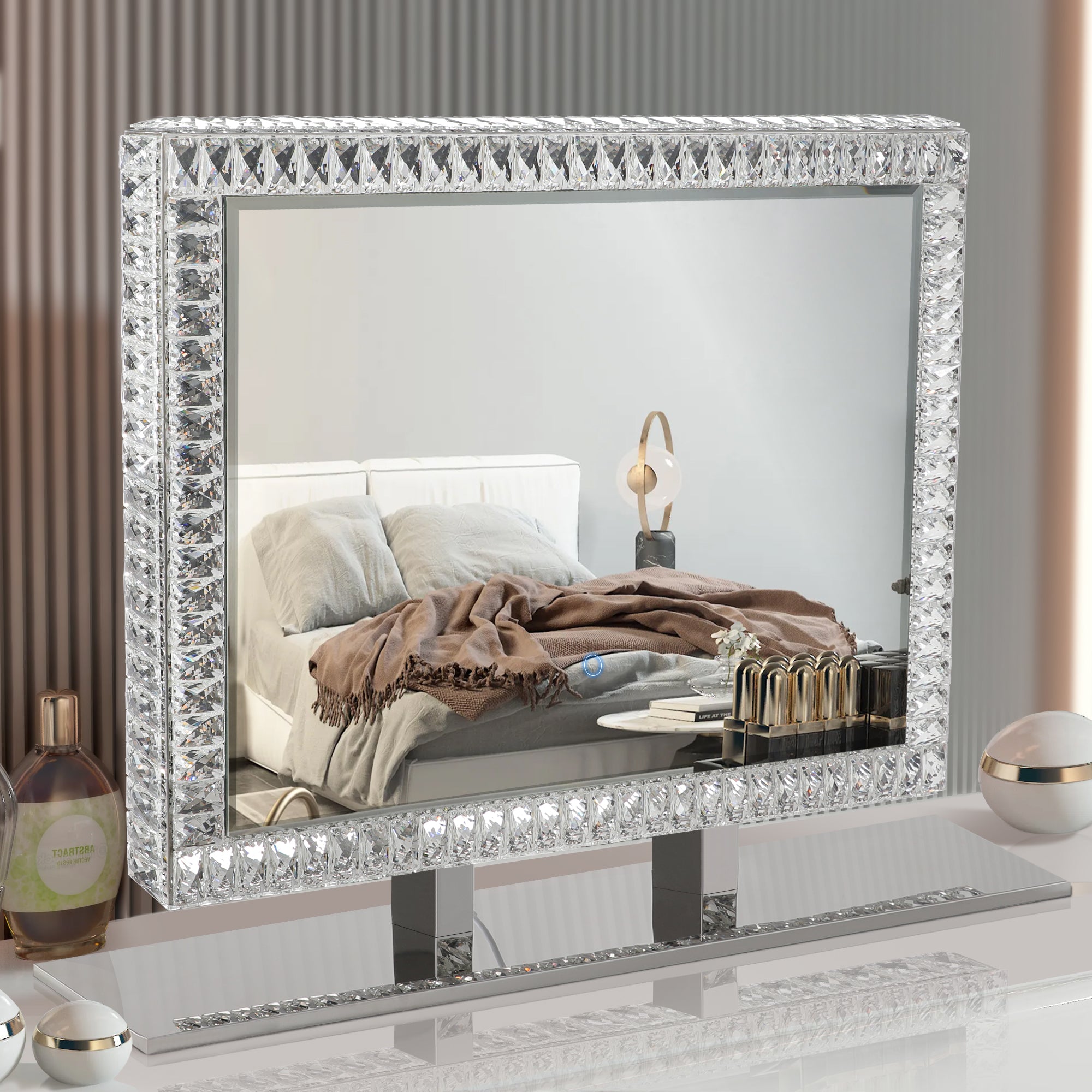 Miroir lumineux LED en cristal avec lumières à intensité variable