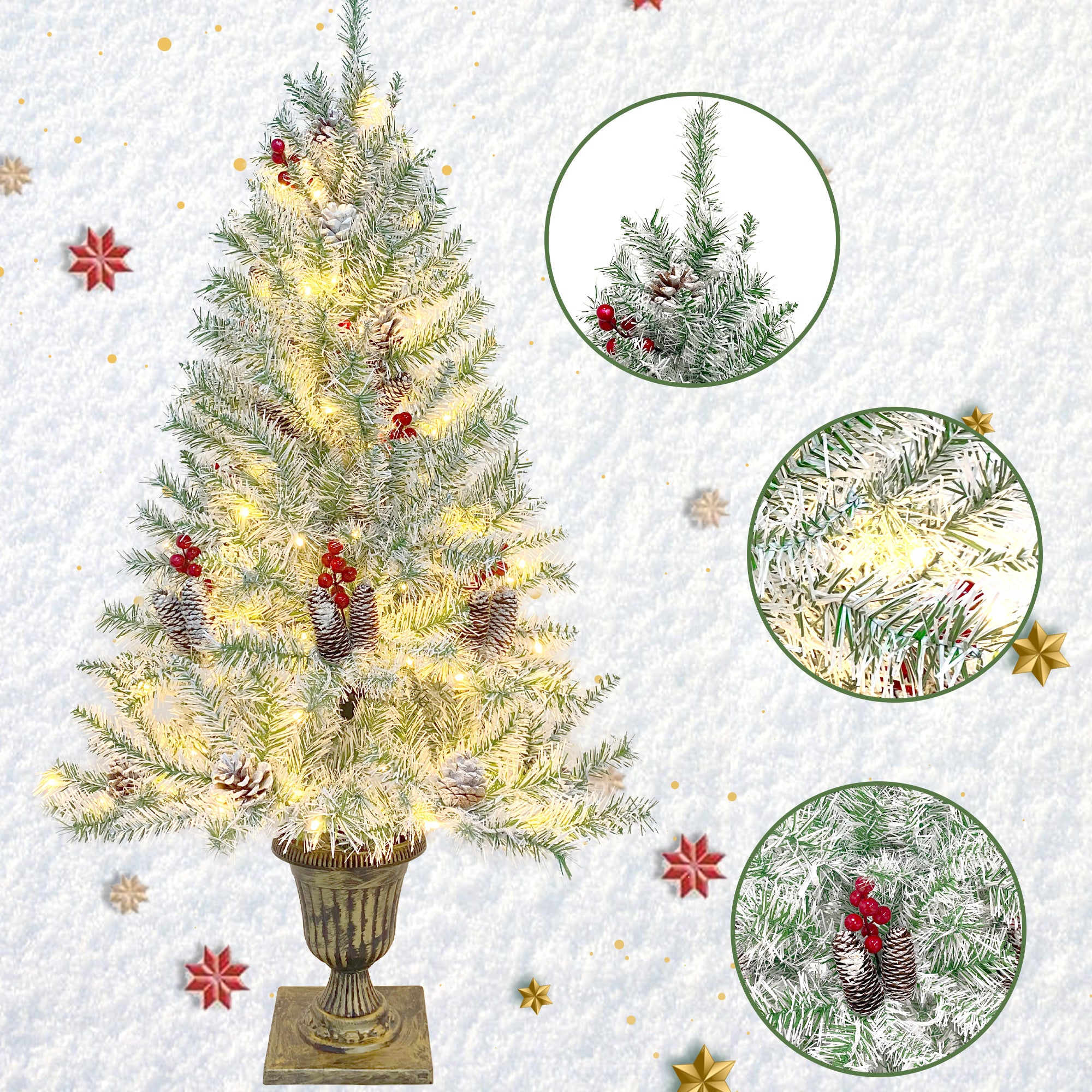 Sapin de Noël artificiel pré-éclairé, ensemble de 4 pièces, guirlande, couronne et ensemble de 2 arbres d'entrée de Noël