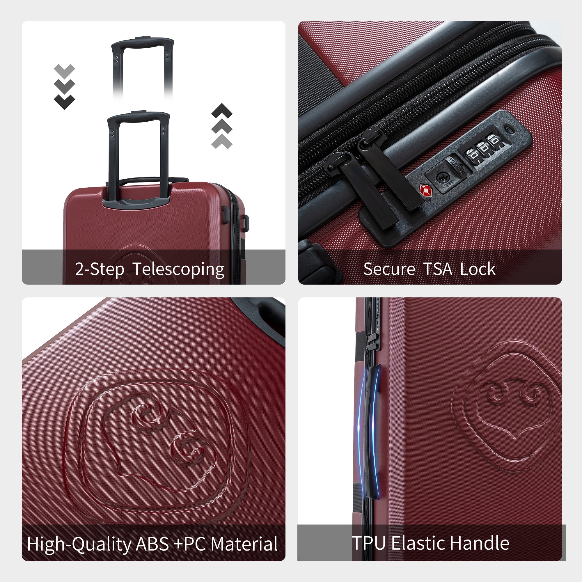 Ensemble de bagages extensibles, nouveau modèle, ABS et PC, 3 pièces, avec roulettes pivotantes, serrure TSA légère (20/24/28), rouge